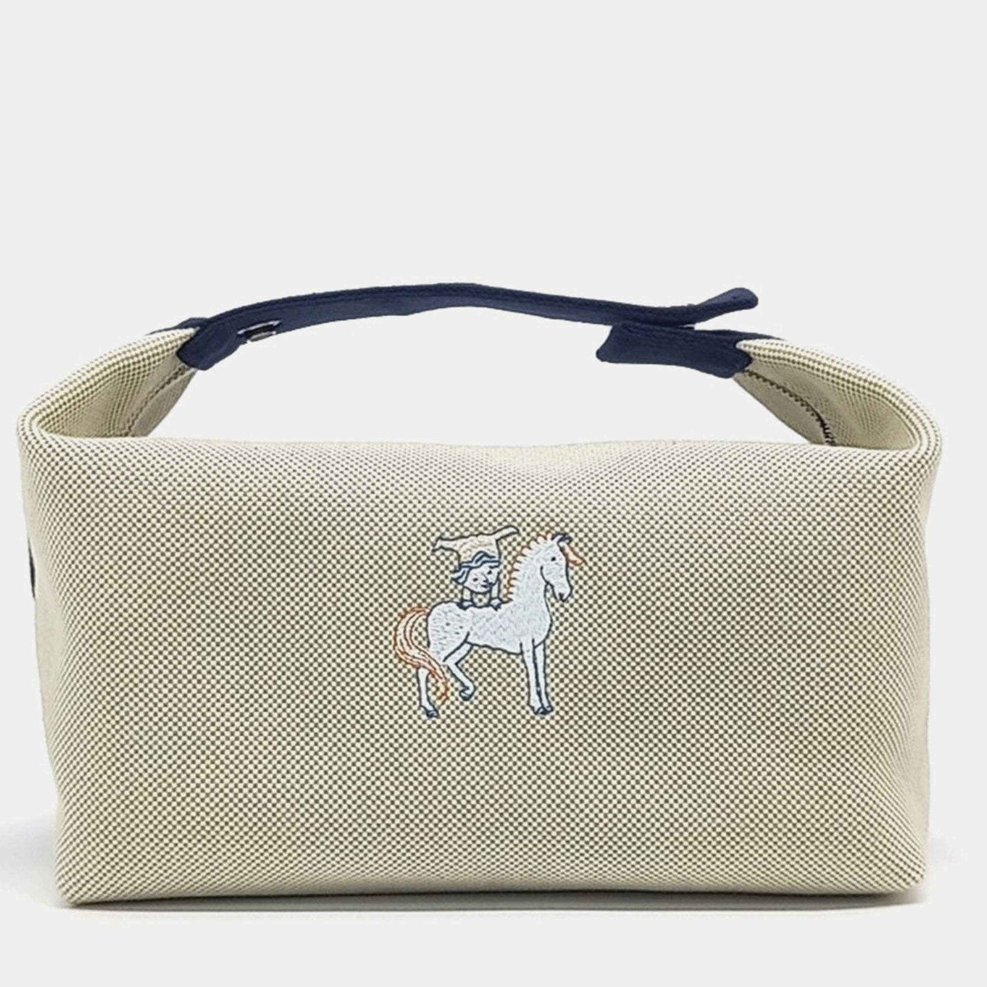 مملوكة مسبقًا حافظة هيرمس كابريول برِد آ براك قماش لون أبيض