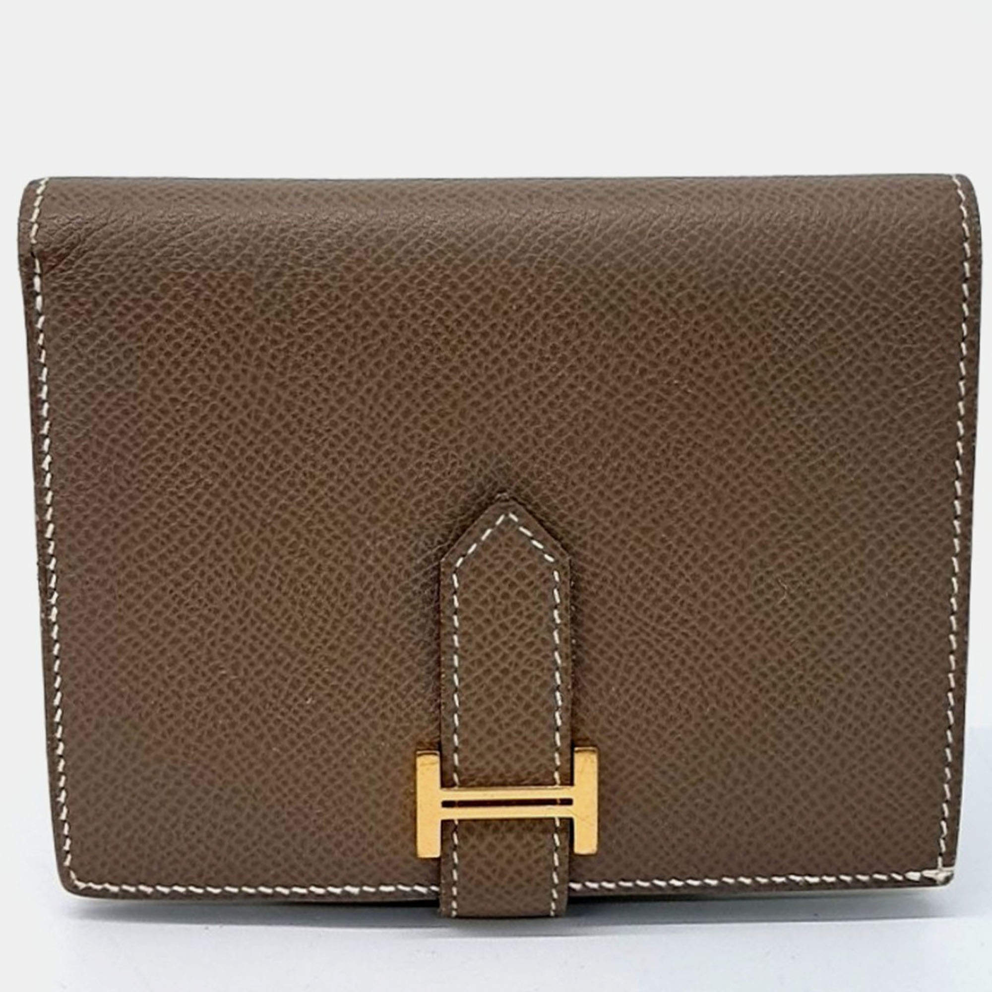 Pre Owned Hermes Brown Leather Bean Half Wallet