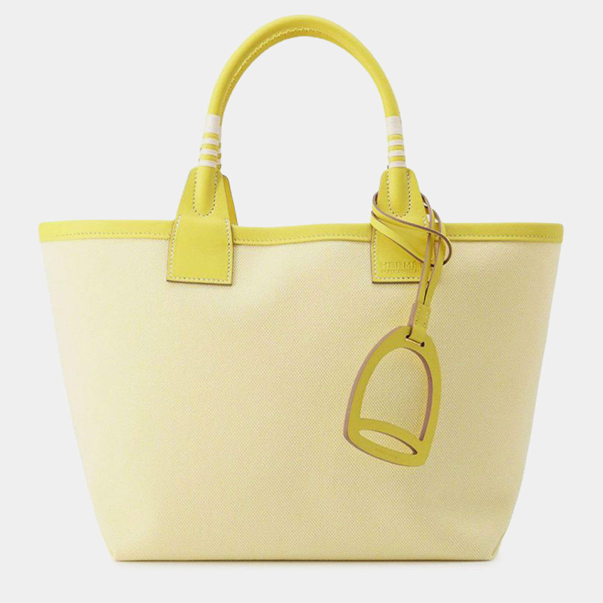 Pre Owned Hermes Yellow Toile Sac Steeple 25