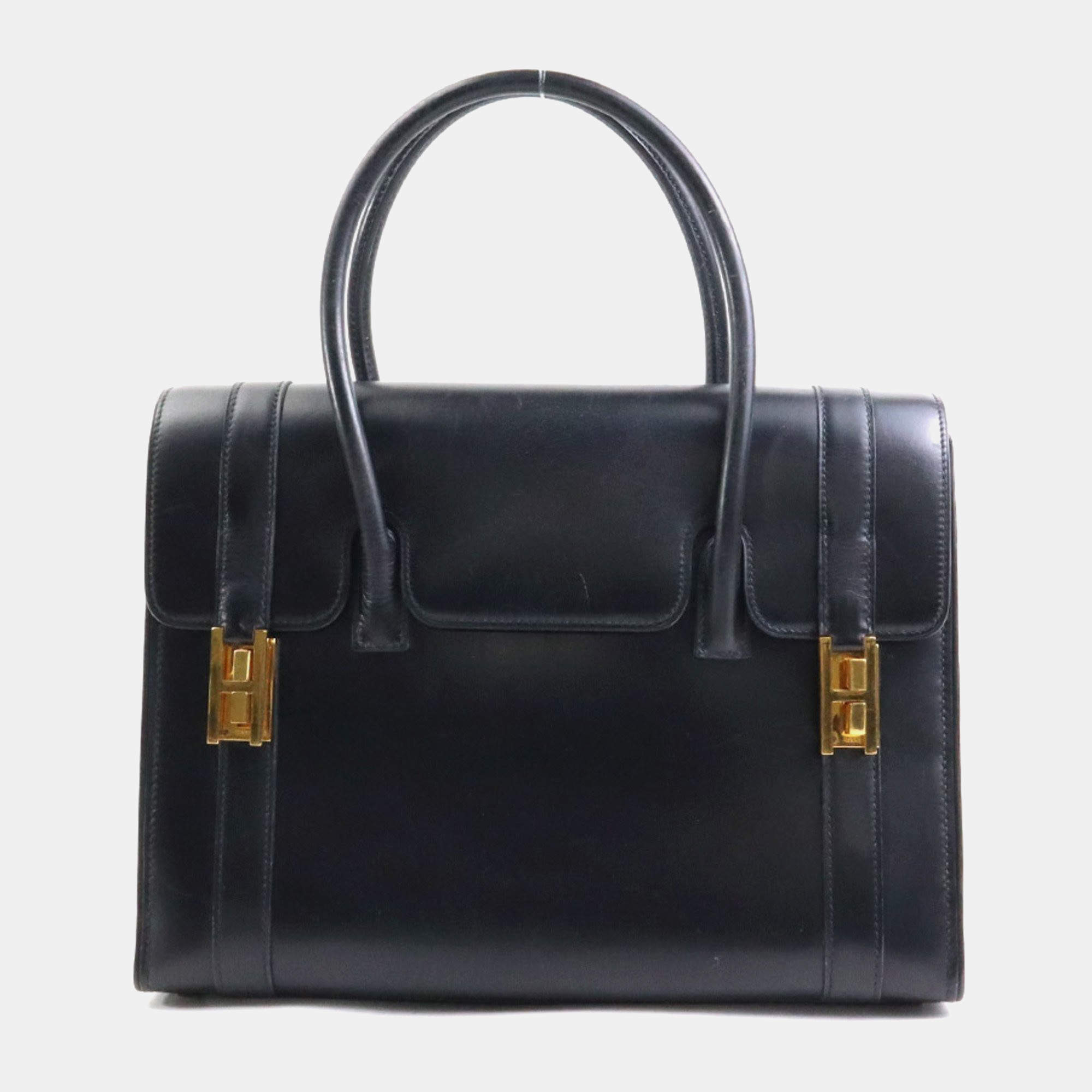 Pre Owned حقيبة هيرميس دراج 27 جلد بوكس سكارف أسود ذهبي