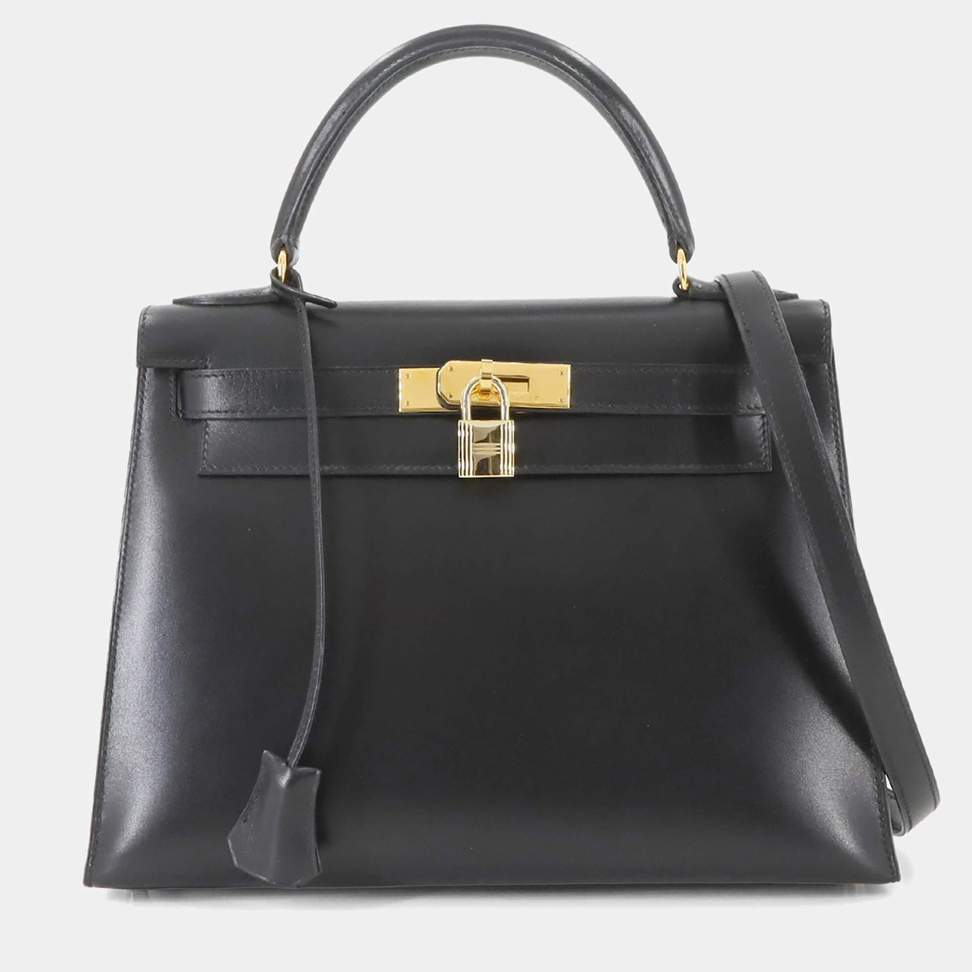 مملوكة مسبقًا Hermes Kelly 28 Shoulder Bag Black Box Calf Leather