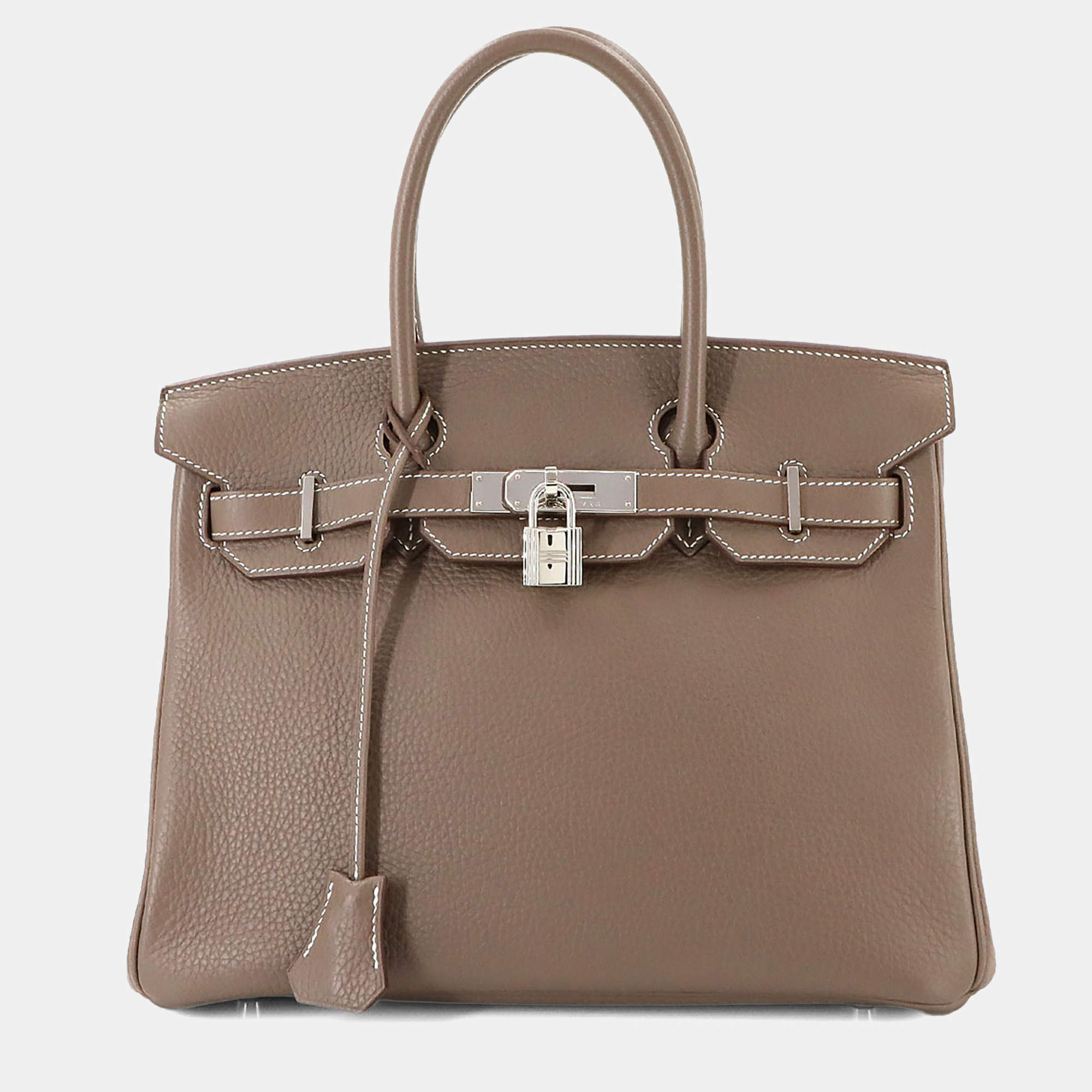 مملوكة مسبقًا Hermes Taurillon Clemence Etoupe Leather Birkin Handbag 30