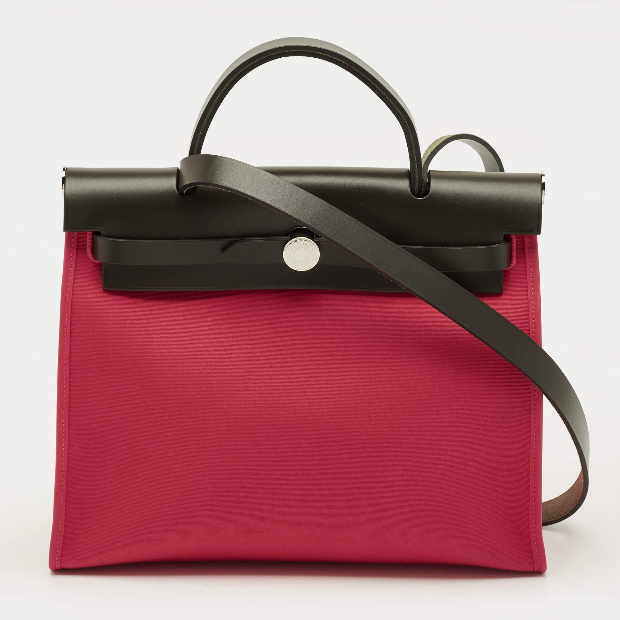 Pre Owned Hermès Herbag Zip 31 Rose Extreme/Khaki Toile and Vache Hunter Top Handle Bag