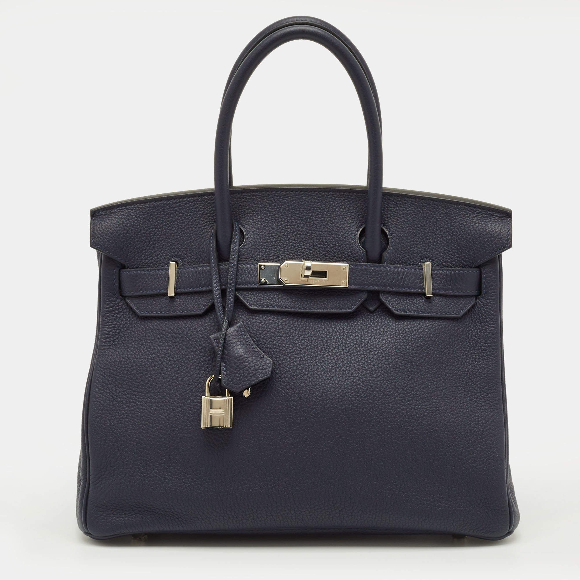 مملوكة مسبقًا Hermès Birkin 30 Palladium Finish Bleu Nuit Togo Leather Tote
