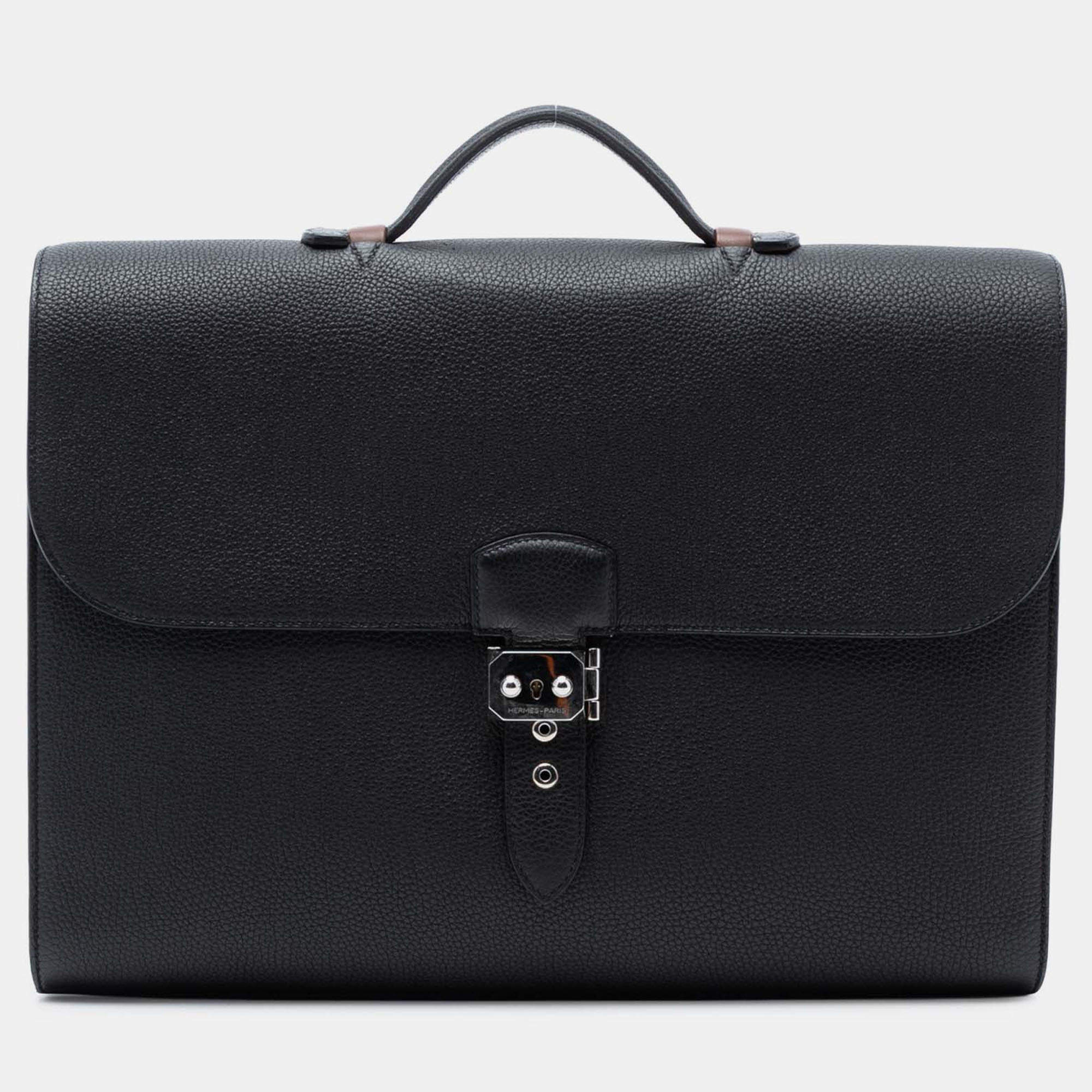 Pre Owned حقيبة هيرمس ساع أ ديبيشيه فيرسو 38 توغو وسويفت بني وأسود