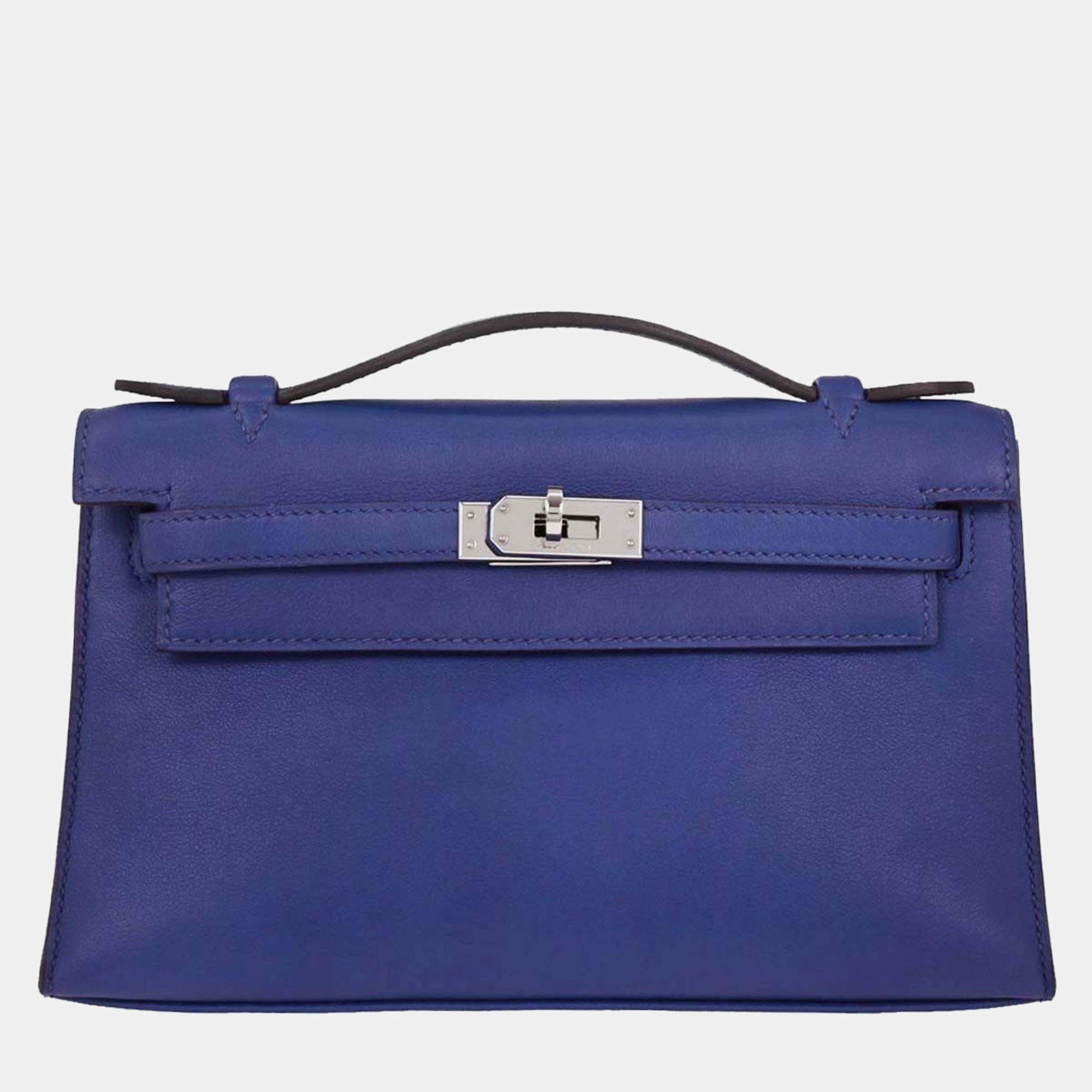 مملوكة مسبقًا Hermes Blue Electric Swift Kelly Pochette Handbag