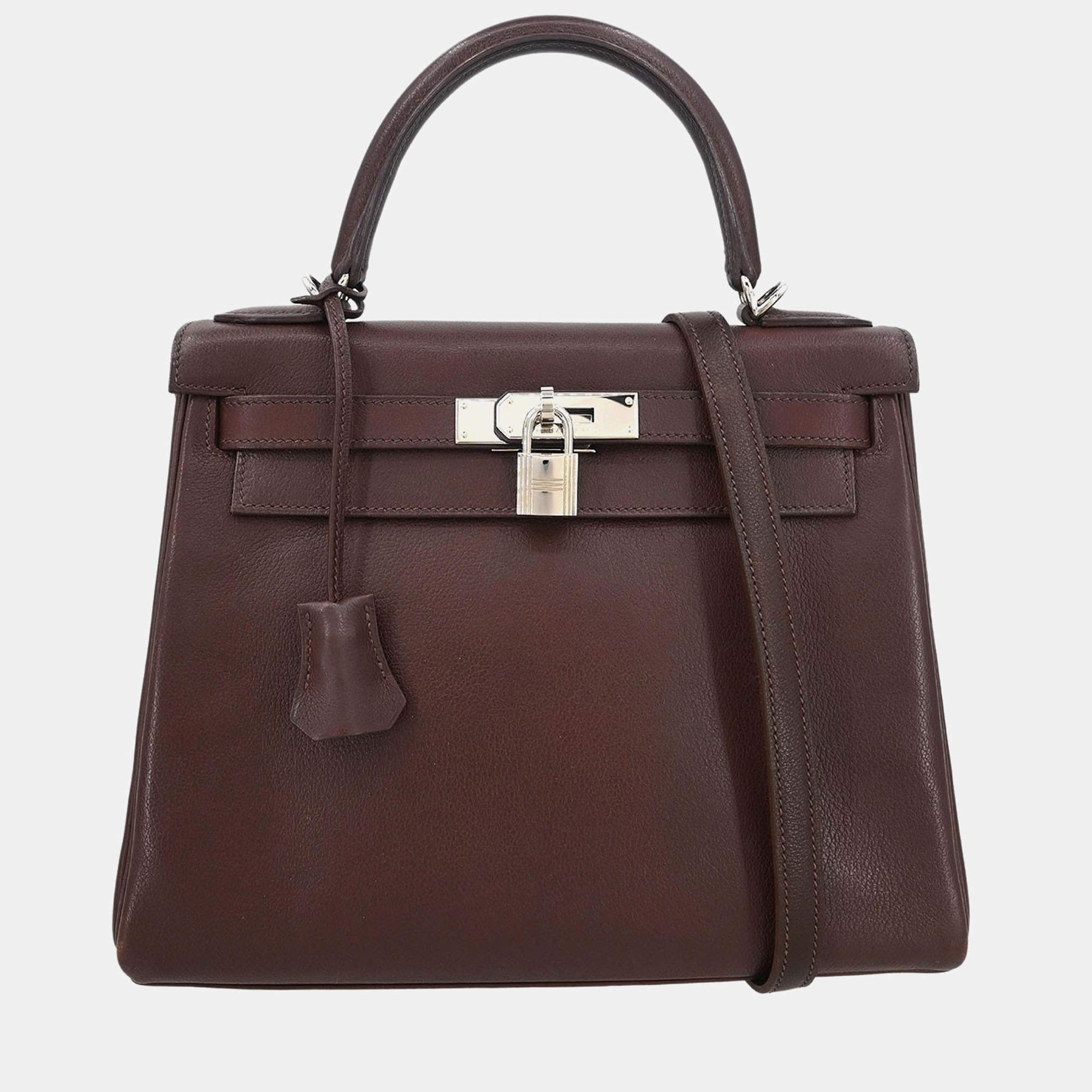 Pre Owned Hermes Havane Veau Evergrain Kelly 28 Retourne 2way Handbag