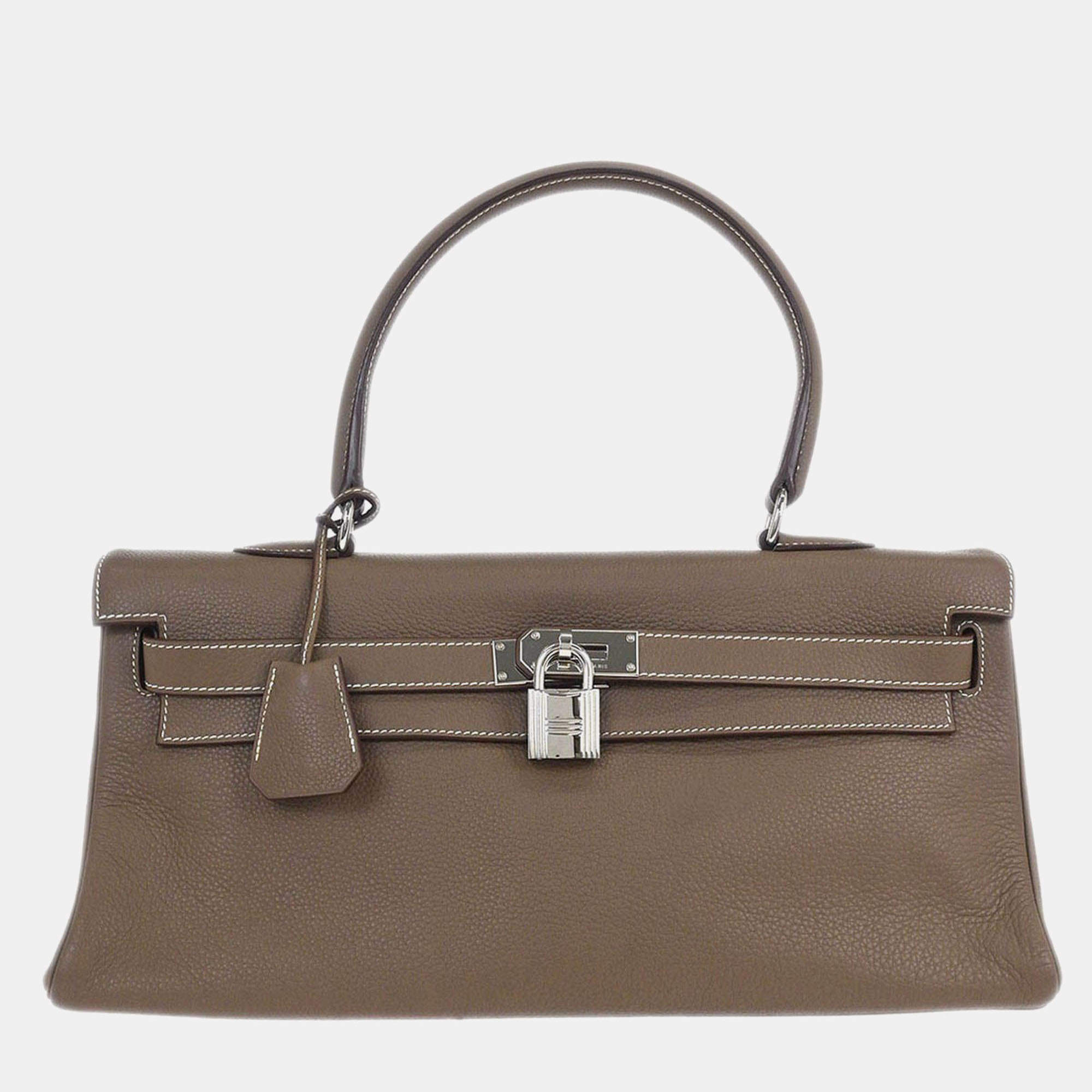 مملوكة مسبقًا Hermes Etoupe Gray Taurillon Clemence Shoulder Kelly Handbag