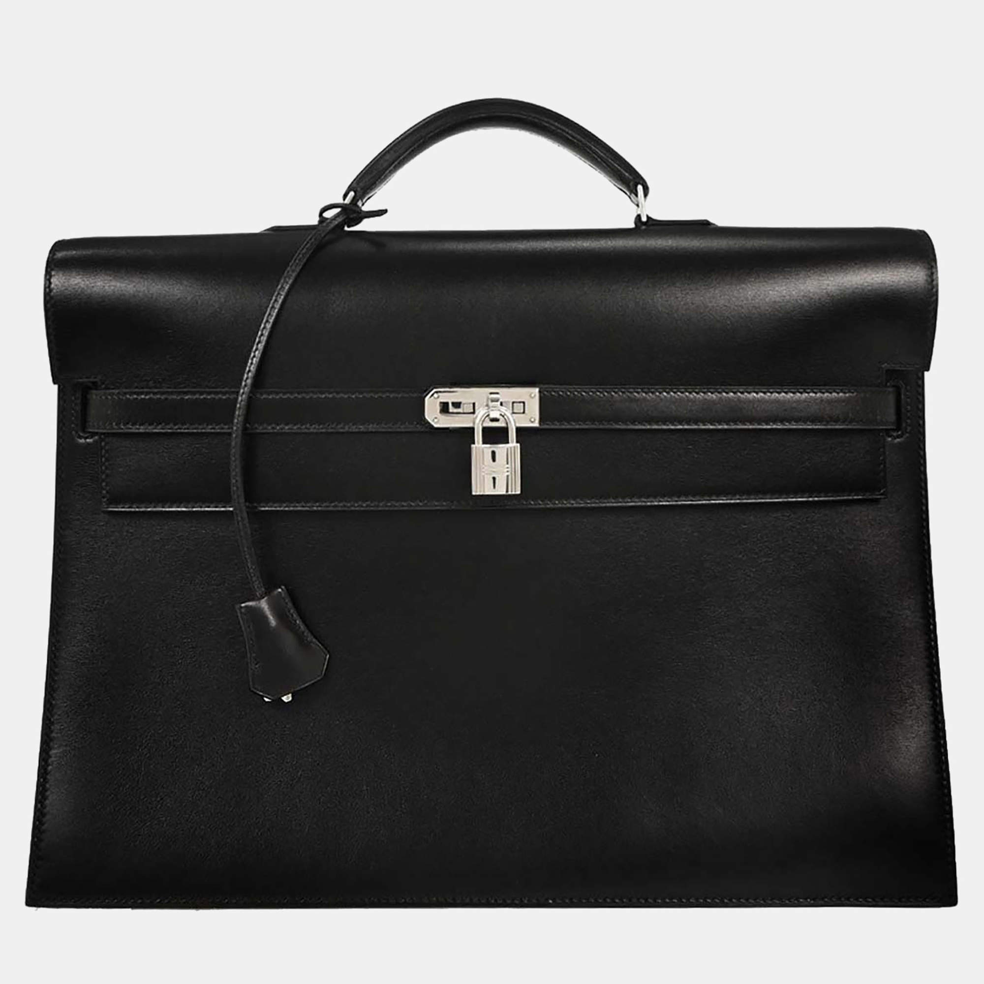 Pre Owned Hermes Black Box Calf Kelly Depeches 38 Briefcase