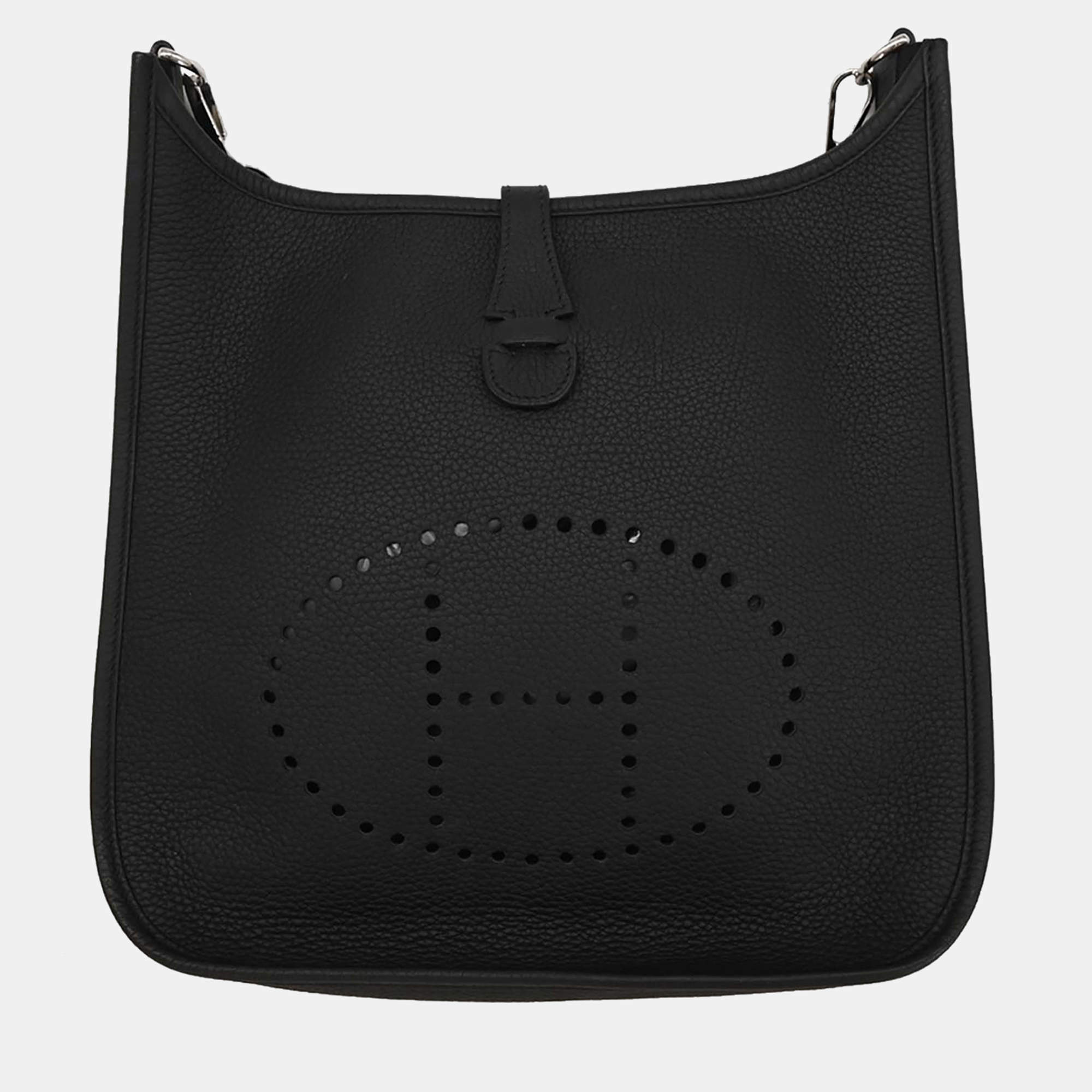 مملوكة مسبقًا Hermes Black Taurillon Clemence Evelyne 3 29 PM Shoulder Bag