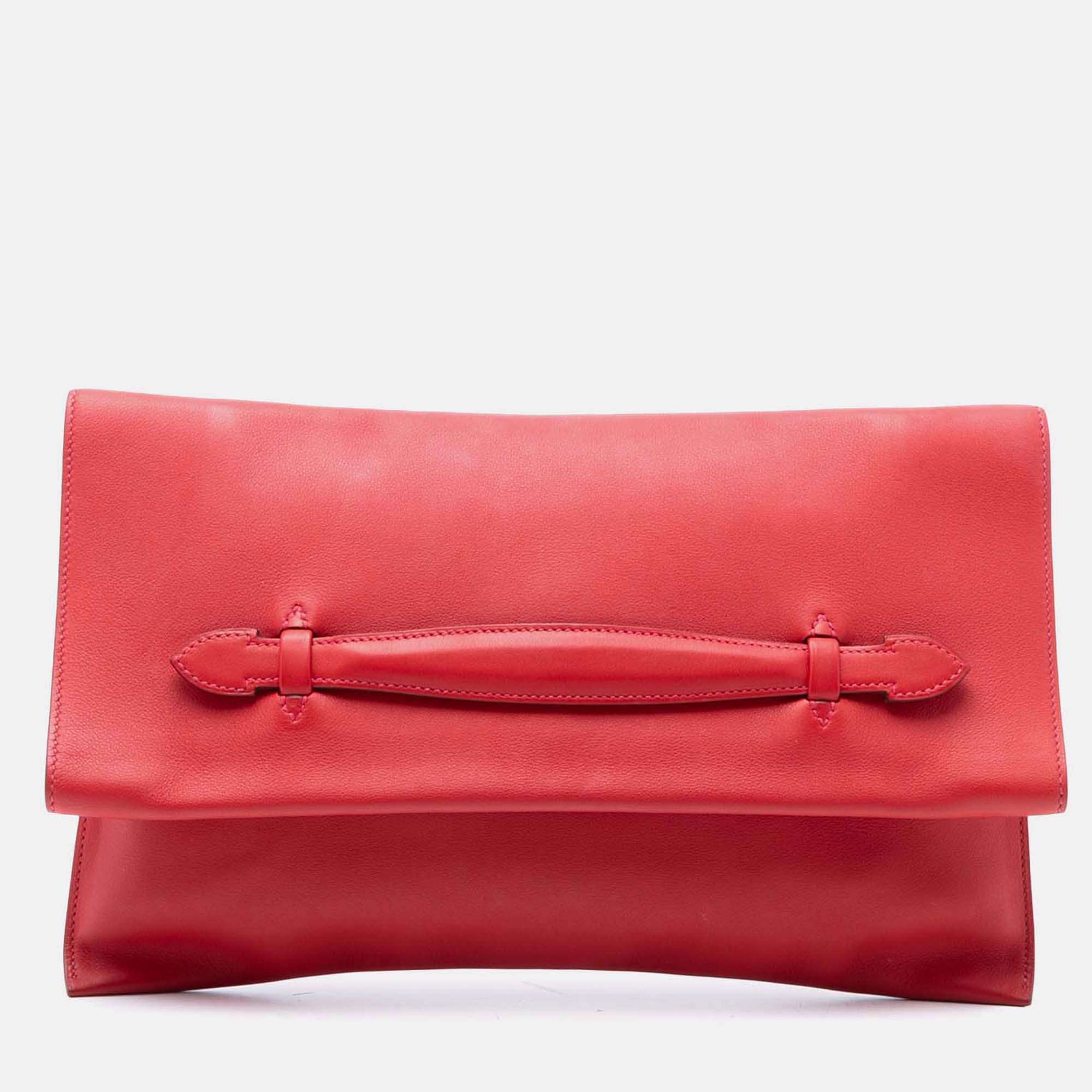 مملوكة مسبقًا Hermes Rouge Tomate Evercolor Pliplat Clutch