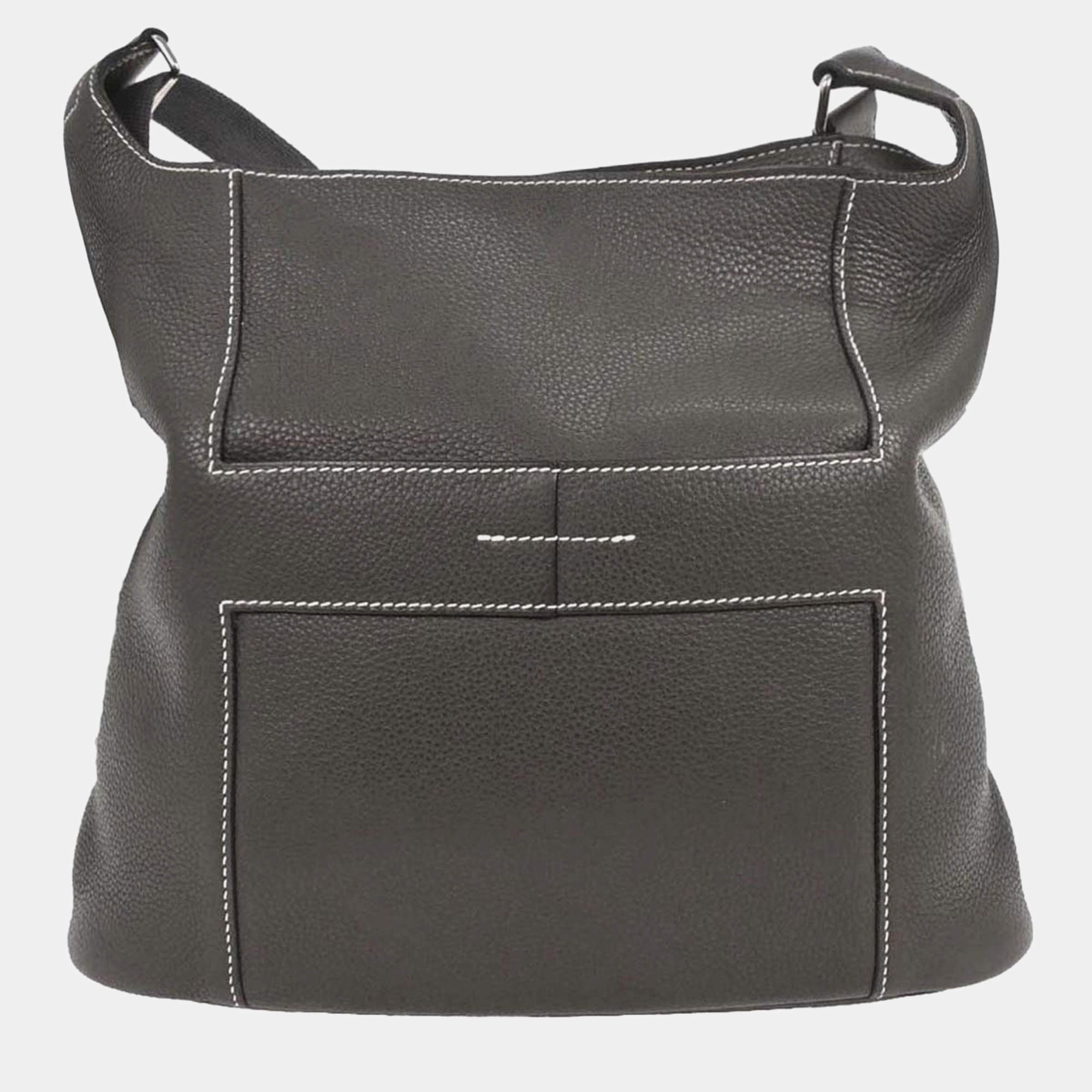 Pre Owned Hermes Graphite Taurillon Clemence Goodnews Pm Shoulder Bag