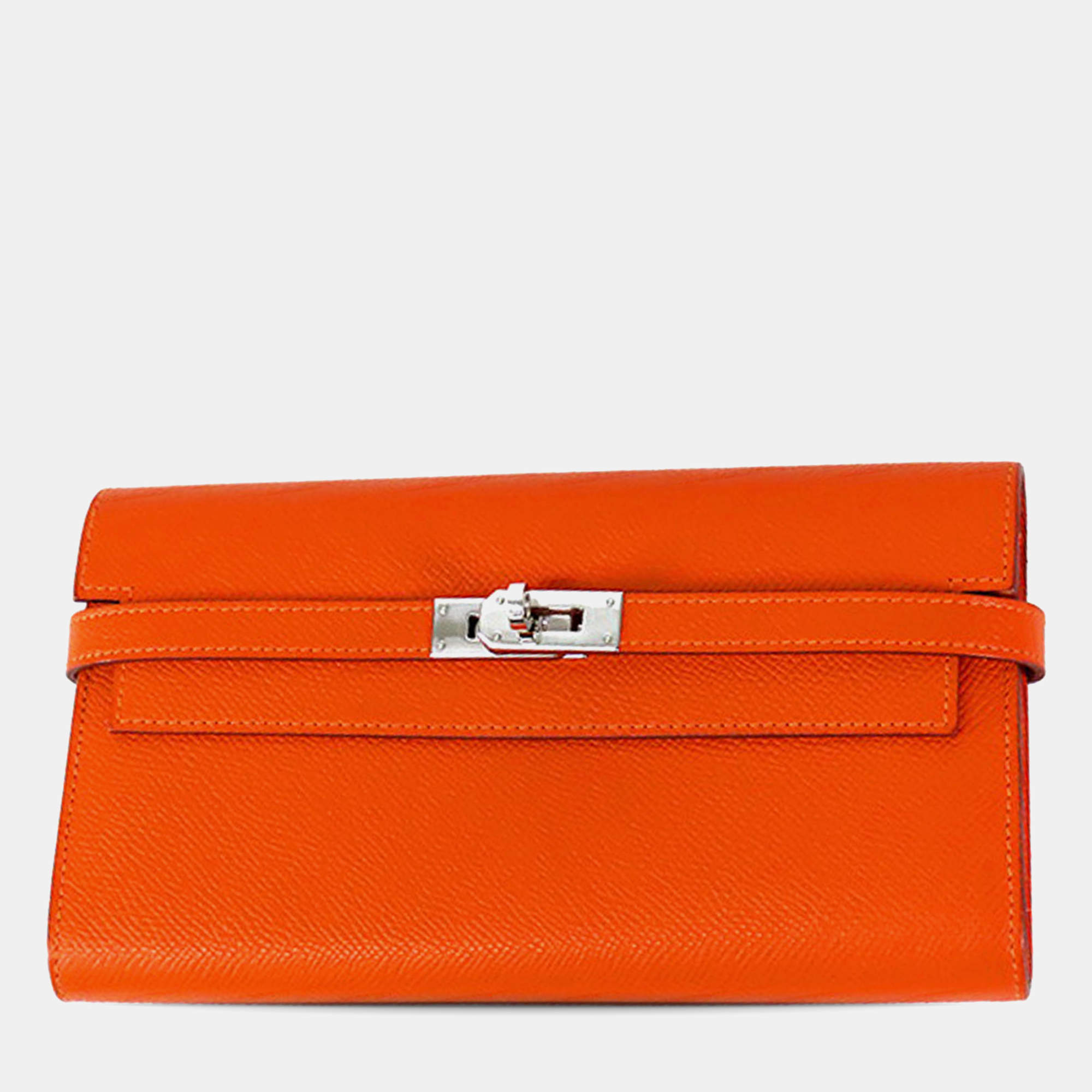 Pre Owned Hermes Orange Epsom Kelly Longue Wallet