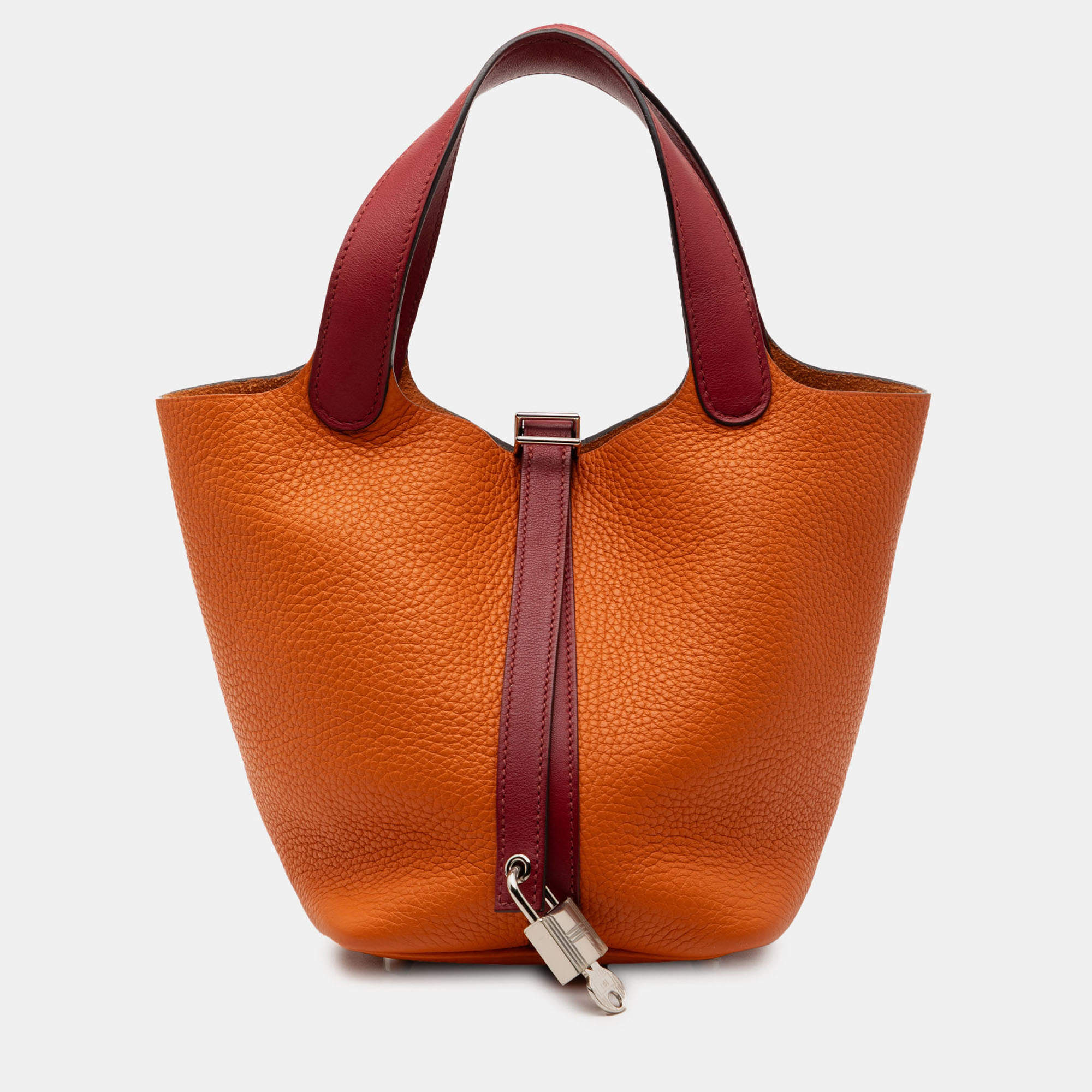 Pre Owned Hermes Orange Red Bicolor Clemence and Swift Picotin Lock 18