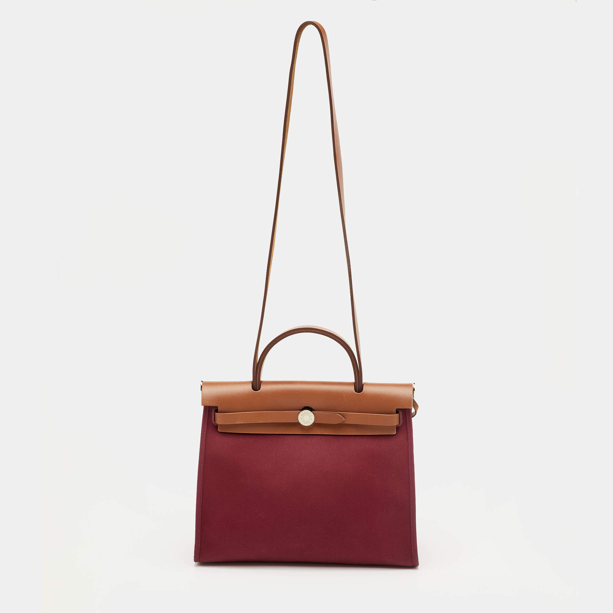 Pre Owned حقيبة هيرمس هيرباغ زيب 31 كانفاس إتش/إبيين وجلد أحمر 