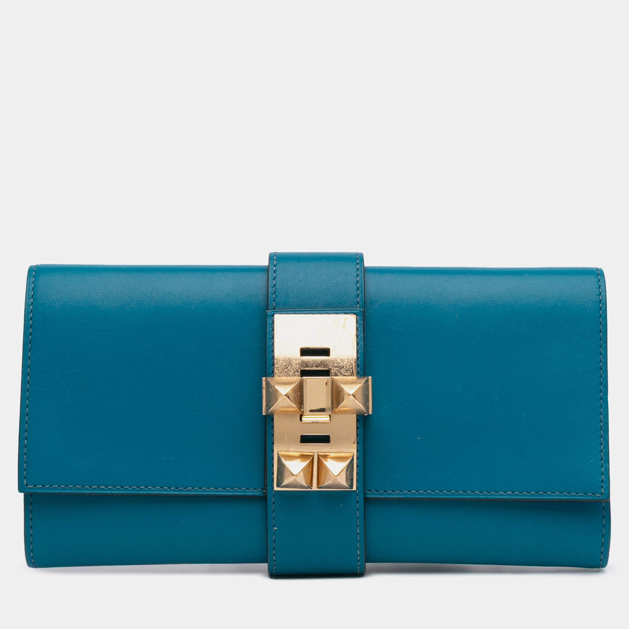 مملوكة مسبقًا Hermes Blue Tadelakt Medor Clutch 23