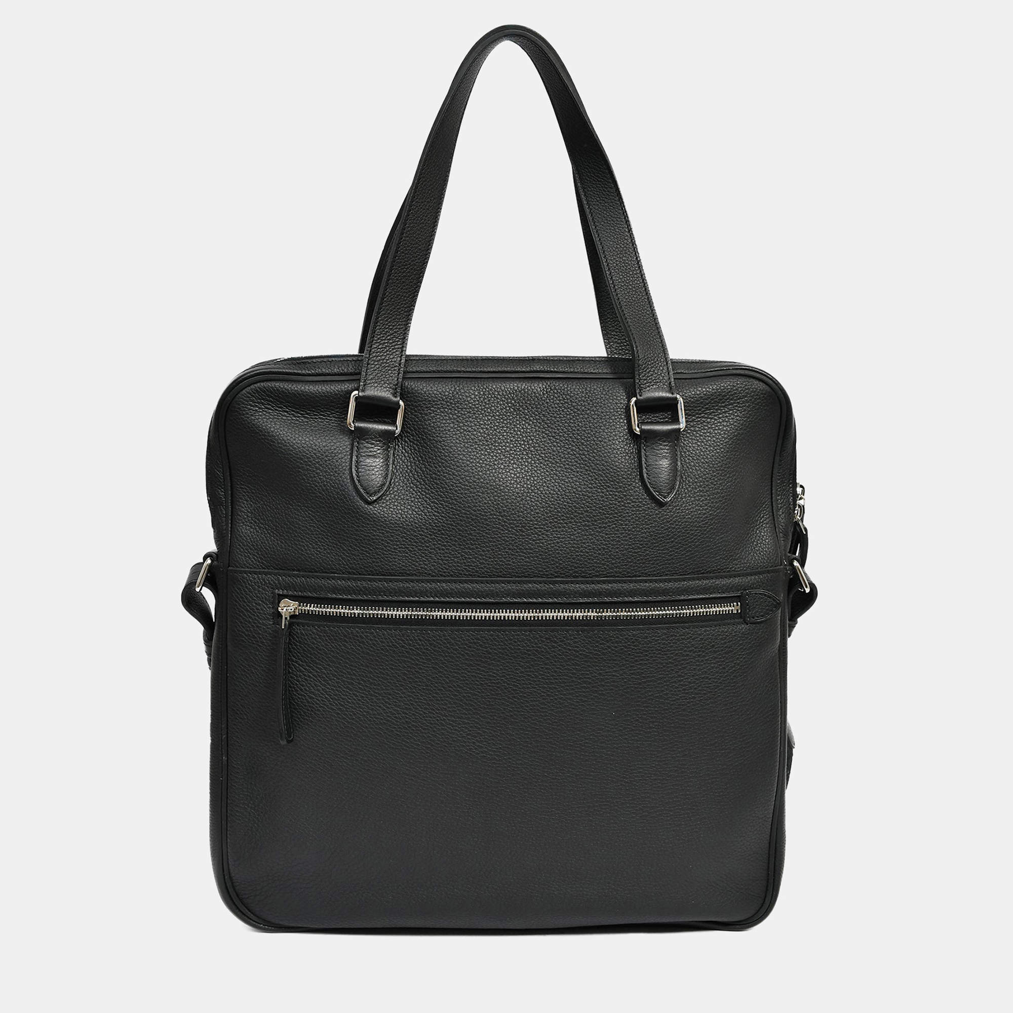 مملوكة مسبقًا Hermes 2014 Black Evergrain Leather 'Hebdo' Messenger Bag