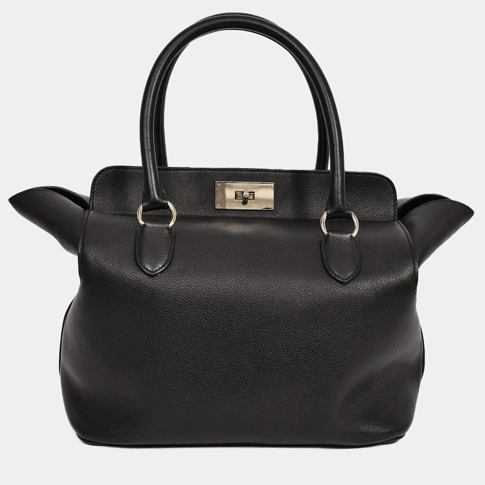 Pre Owned حقيبة هيرمس تول بوكس 26 يد علوية حزام جلد أسود