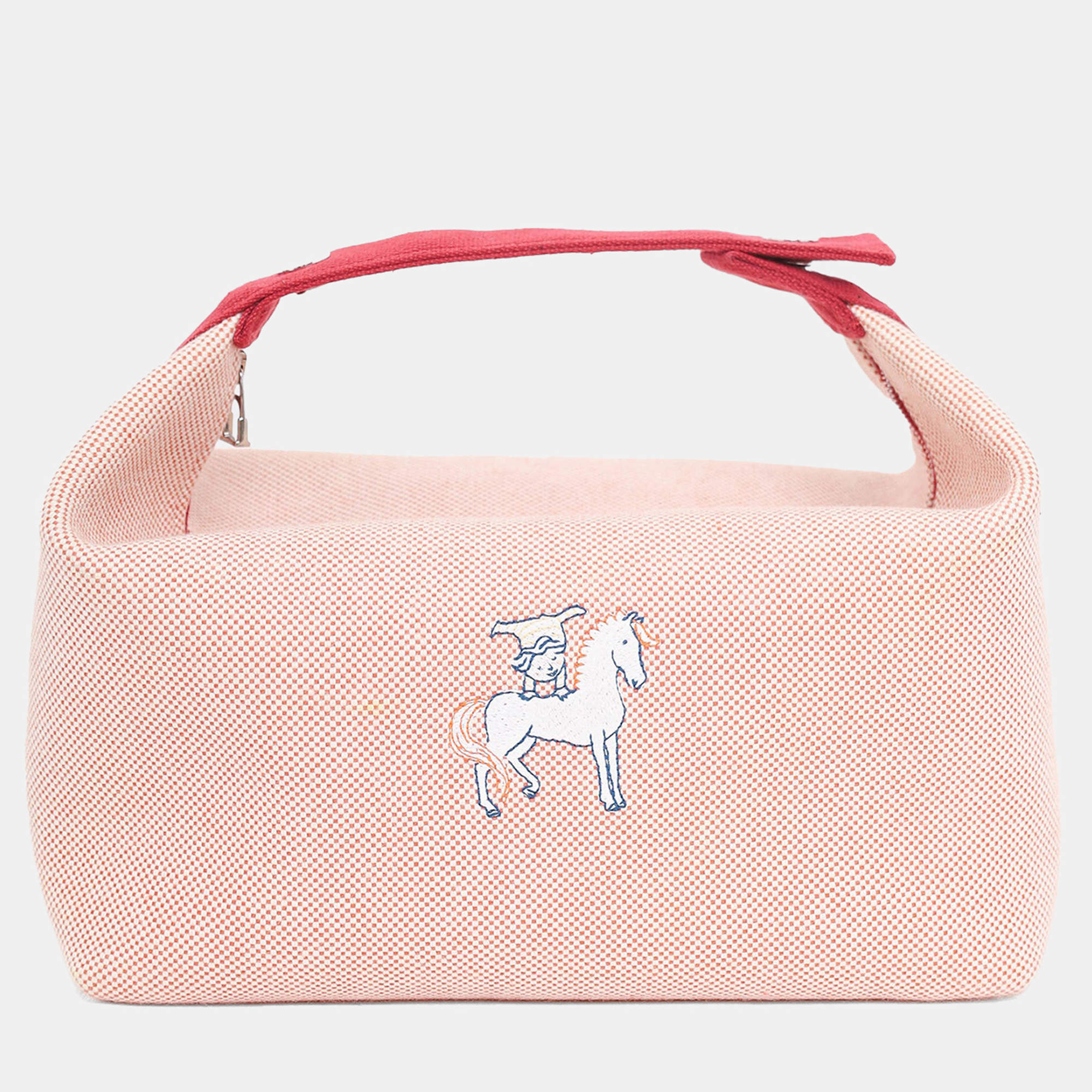 Pre Owned حقيبة كانفاس هيرمس برايد أ براك أحمر/بيج كبيرة