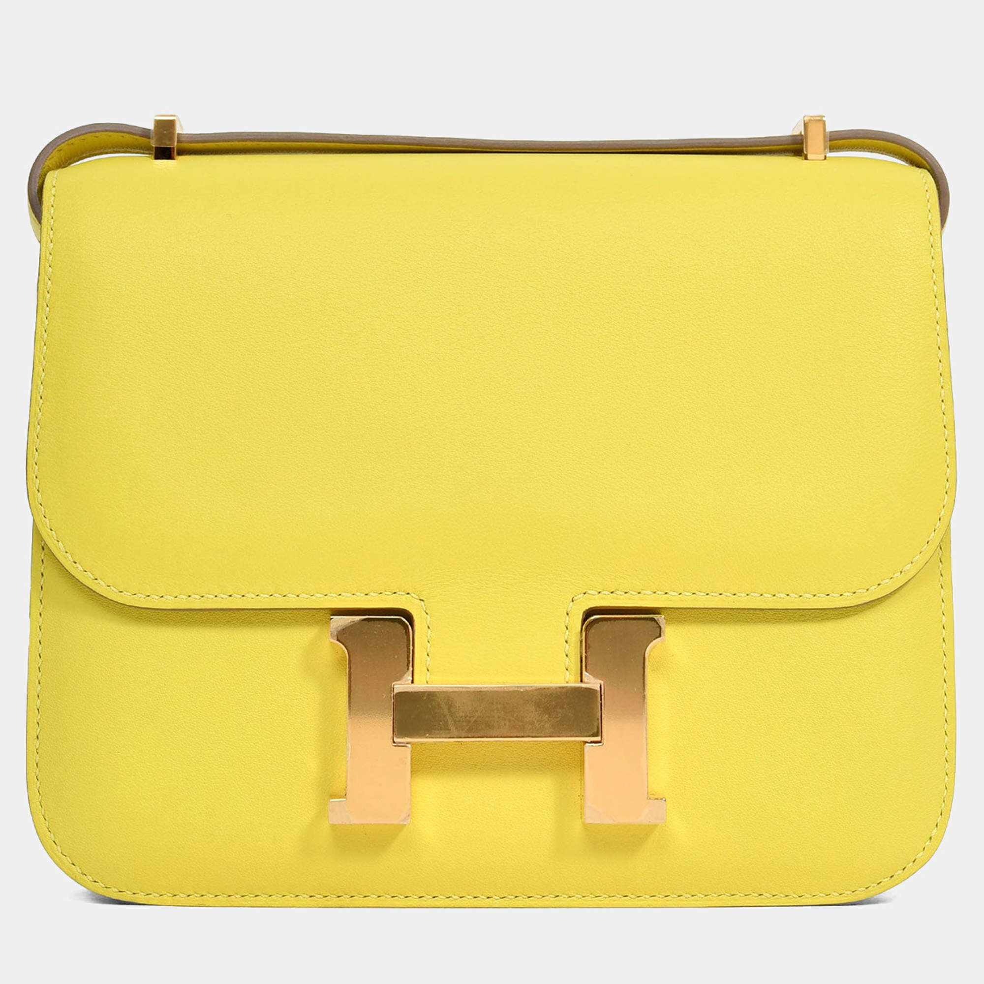 Pre Owned حقيبة هيرمس كونستانس ميني جلد سوفت لايم 2019 18 بحلية ذهبية