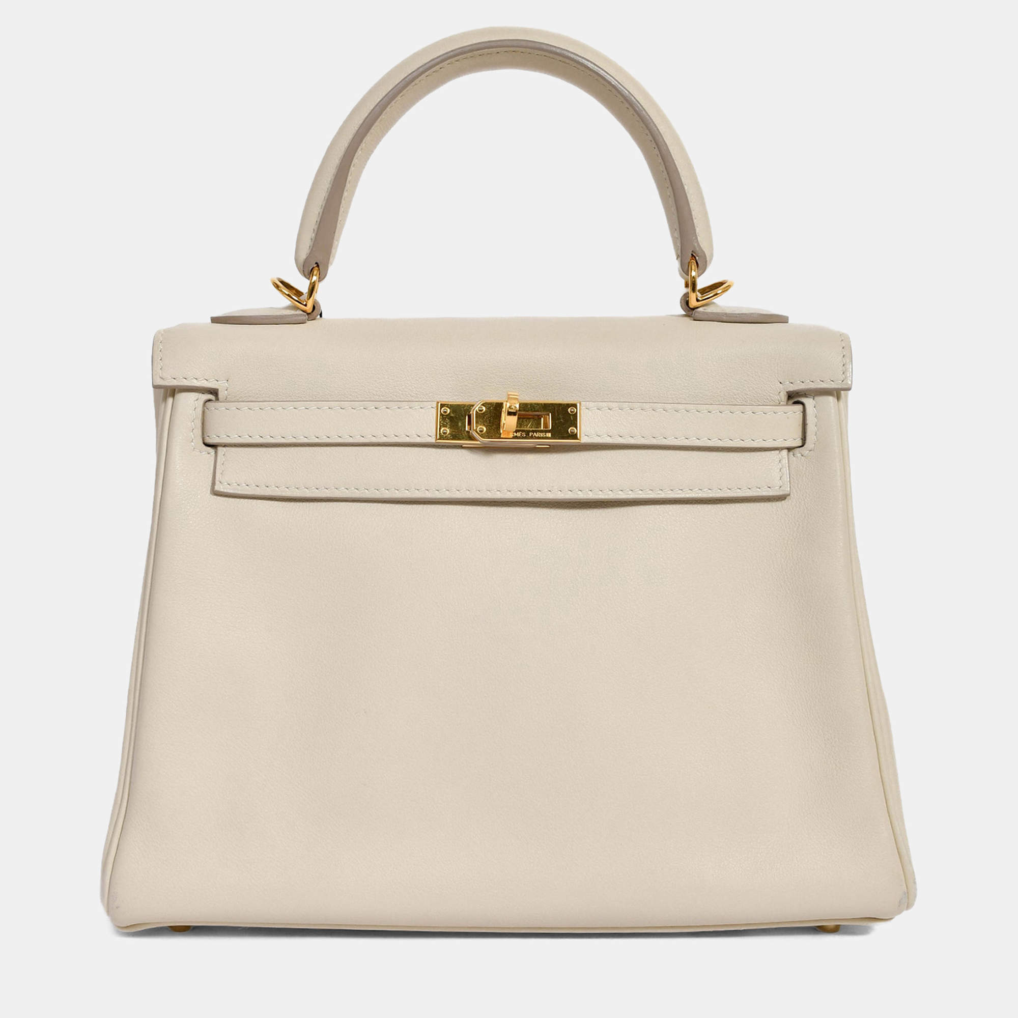 مملوكة مسبقًا Hermes 2009 Cream Swift Leather Kelly Retourne 25 Top Handle GHW