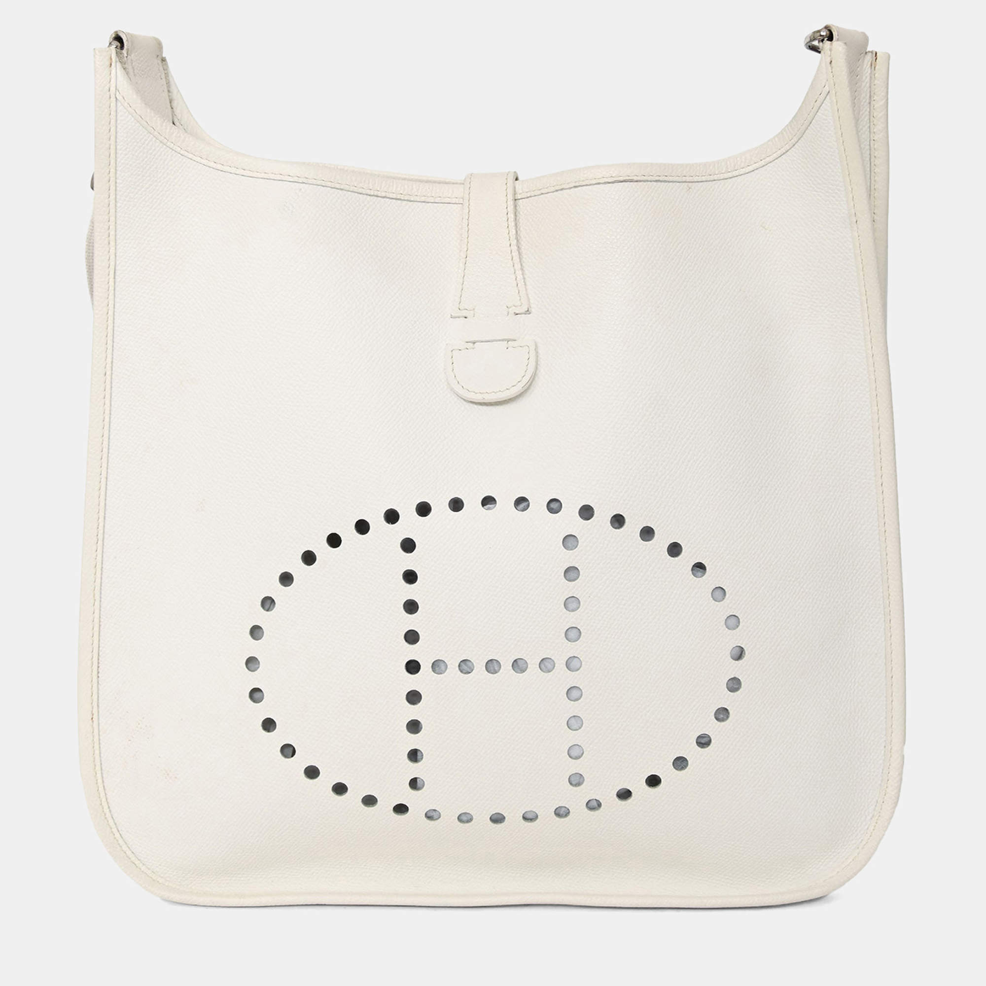 Pre Owned حقيبة هيرمس إيفلين إبسوم بيضاء 33 2006