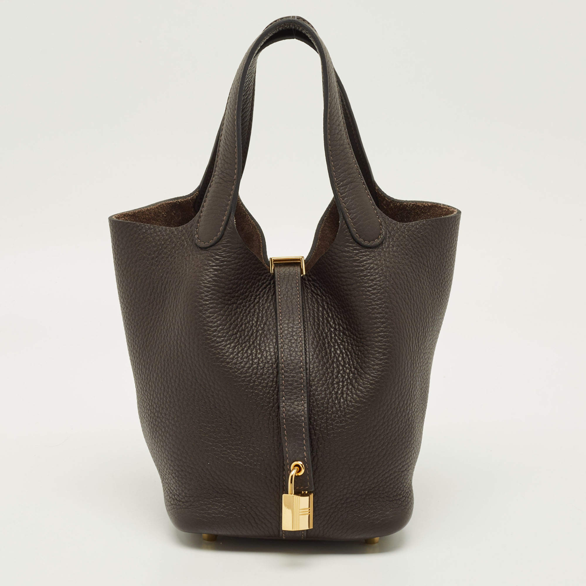 Pre Owned Hermes Picotin Lock 18 Macassar Taurillon Clemence Leather Tote