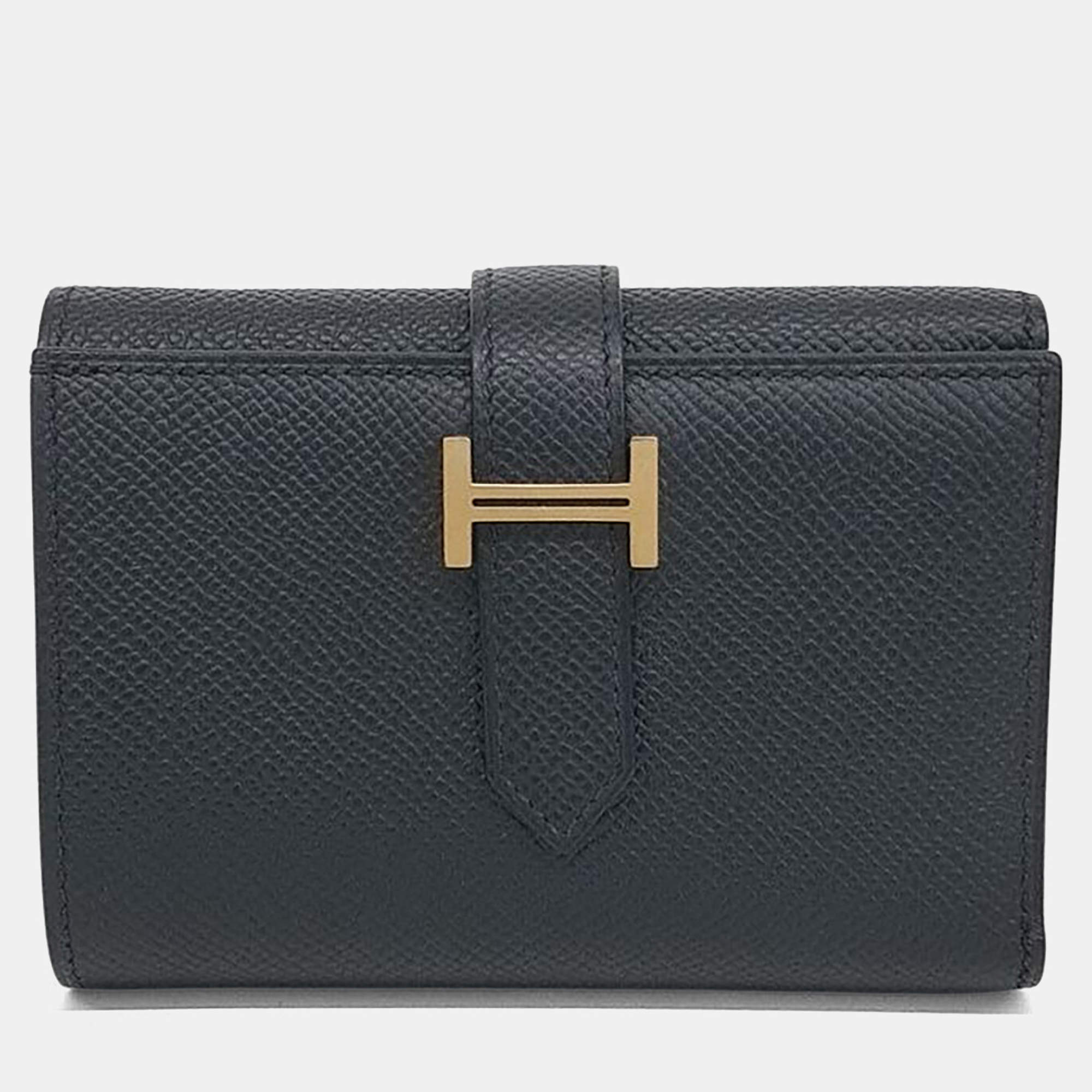Pre Owned Hermes Black Leather Bean 3-Fold Wallet