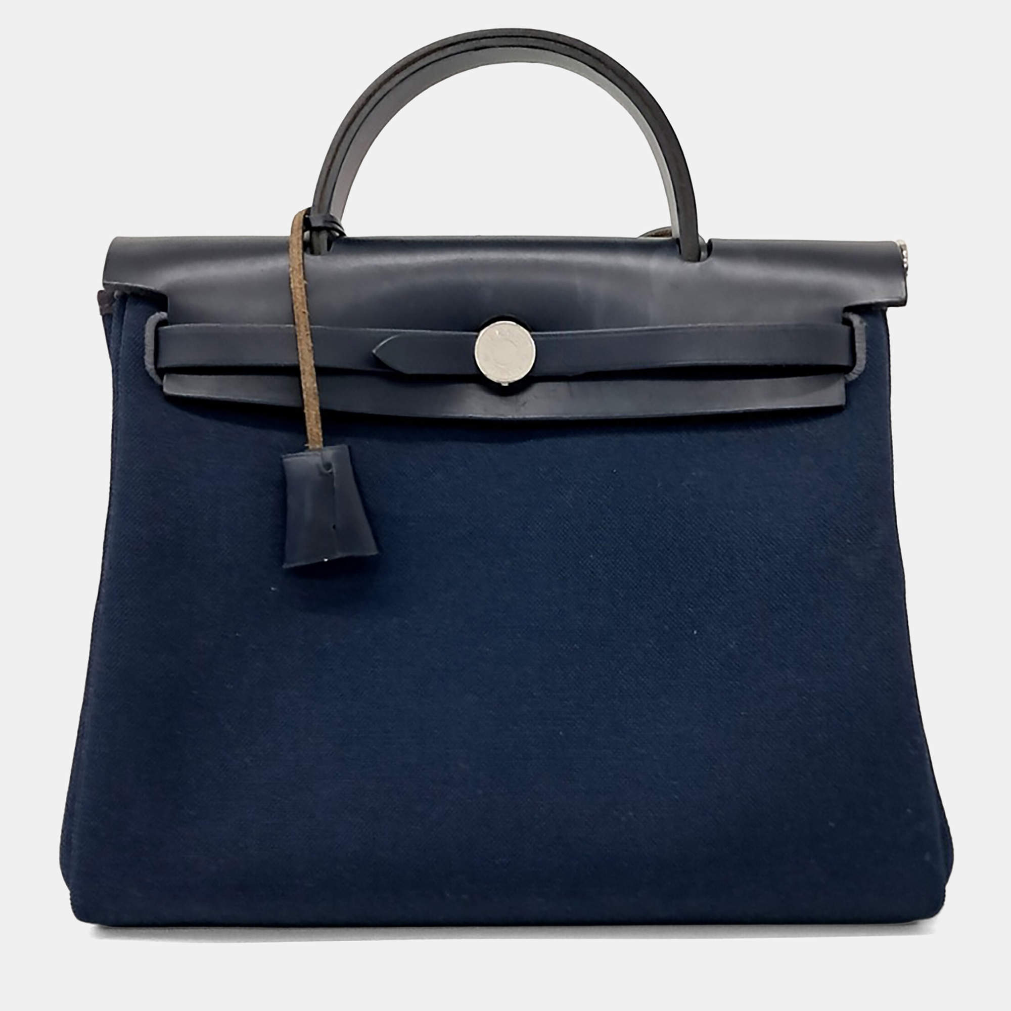 مملوكة مسبقًا حقيبة هيرمس هيرباغ جديدة سحاب قماش أسود وجلد حجم صغير