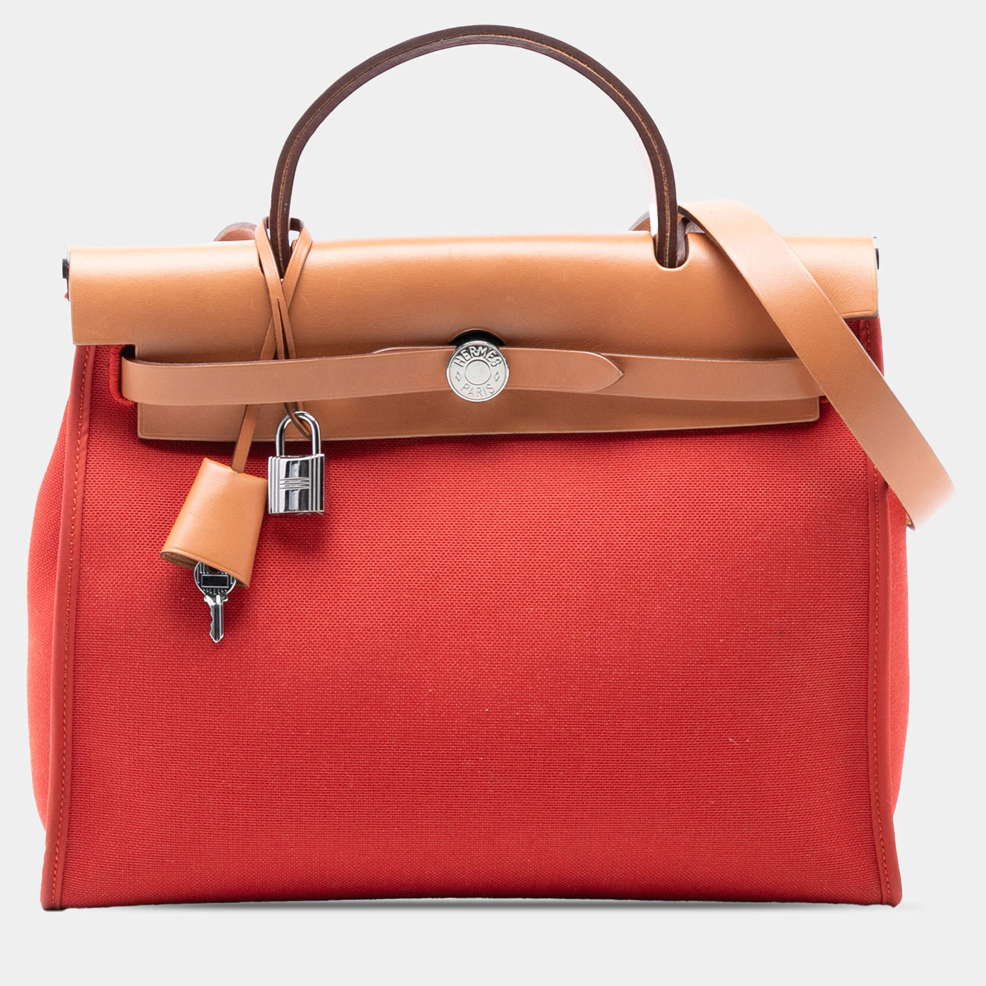 Pre Owned حقيبة هيرمس هيرباج بنية برتقالية 31 مع سحاب