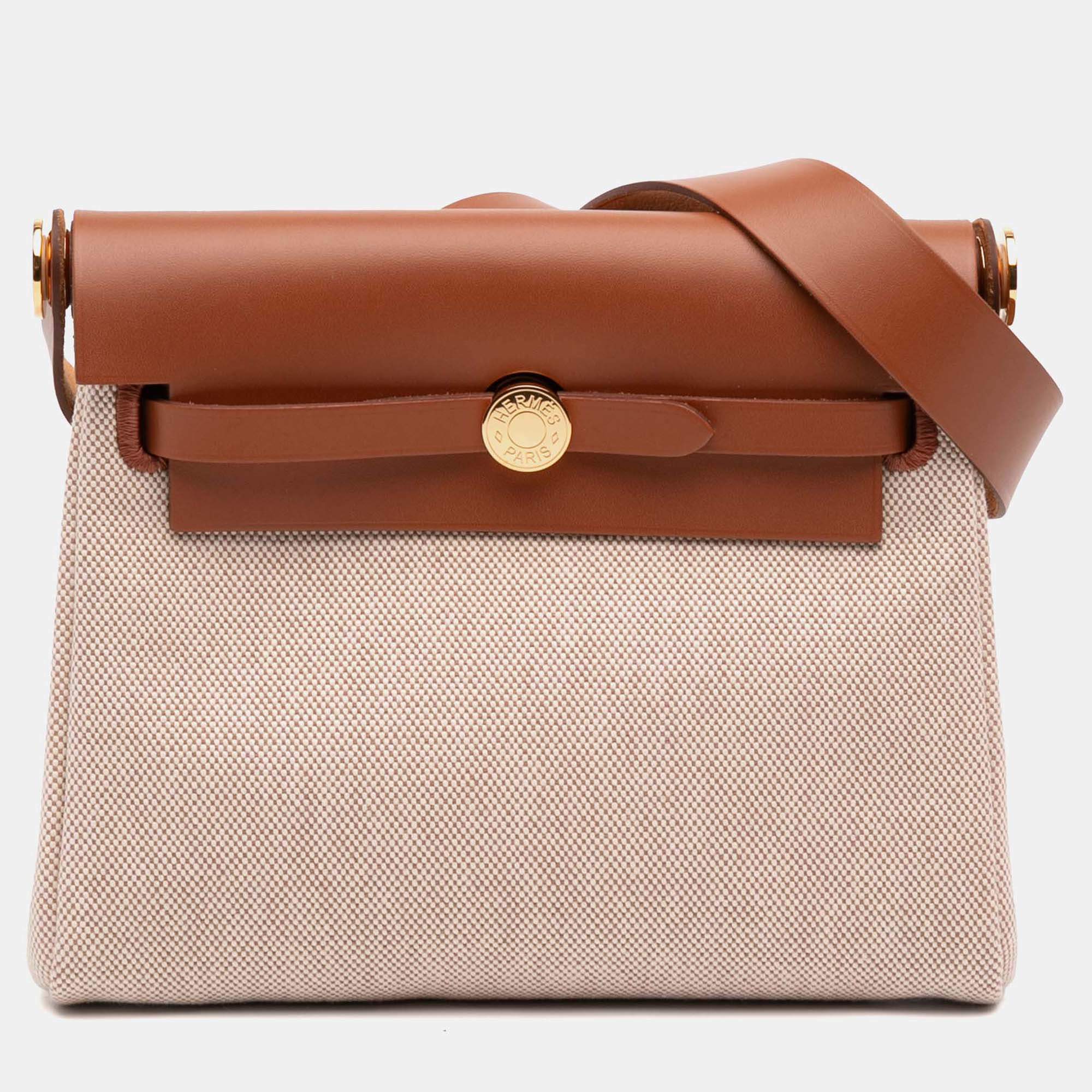 Pre Owned Hermes Brown Military Toile and Vache Hunter Herbag Zip 20