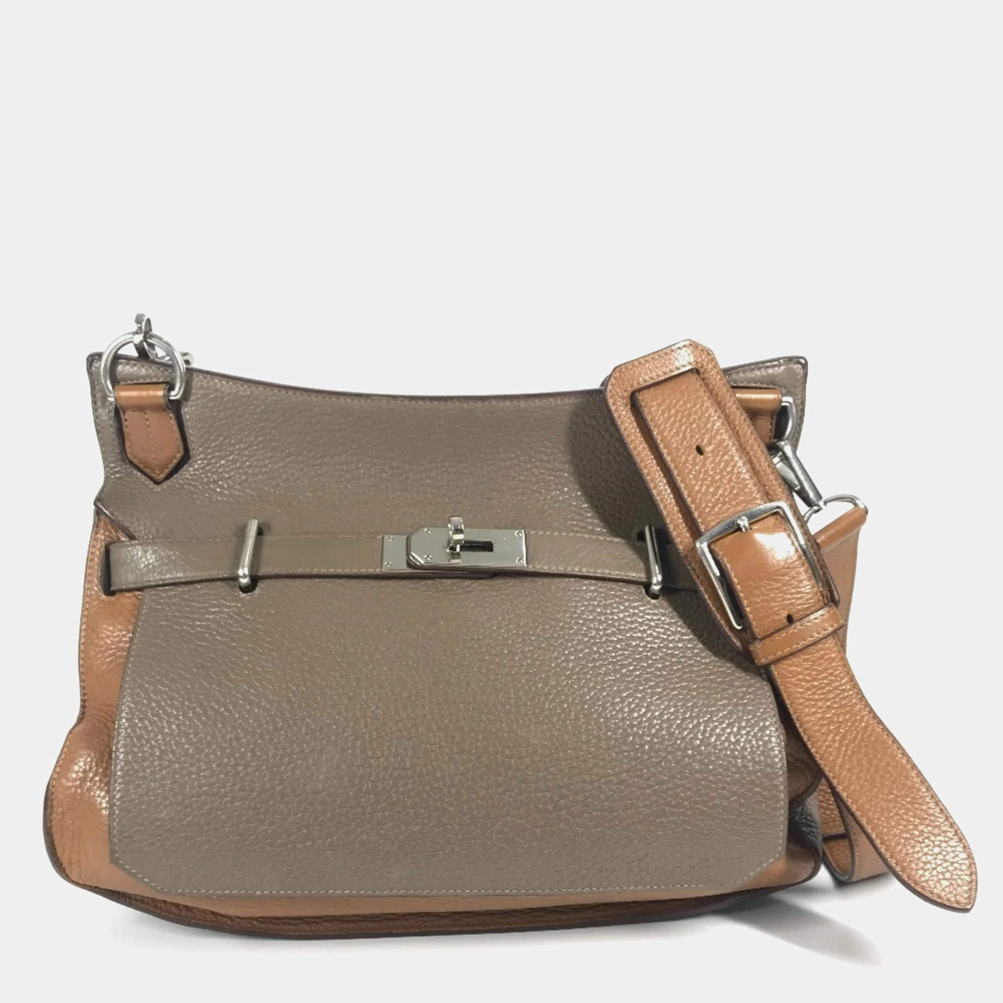 مملوكة مسبقًا Hermes Gypsiere 34 Two-Tone Crossbody Flap Shoulder Bag In Taurillon Clemence Leather  Etoupe Gold  Gray And Brown