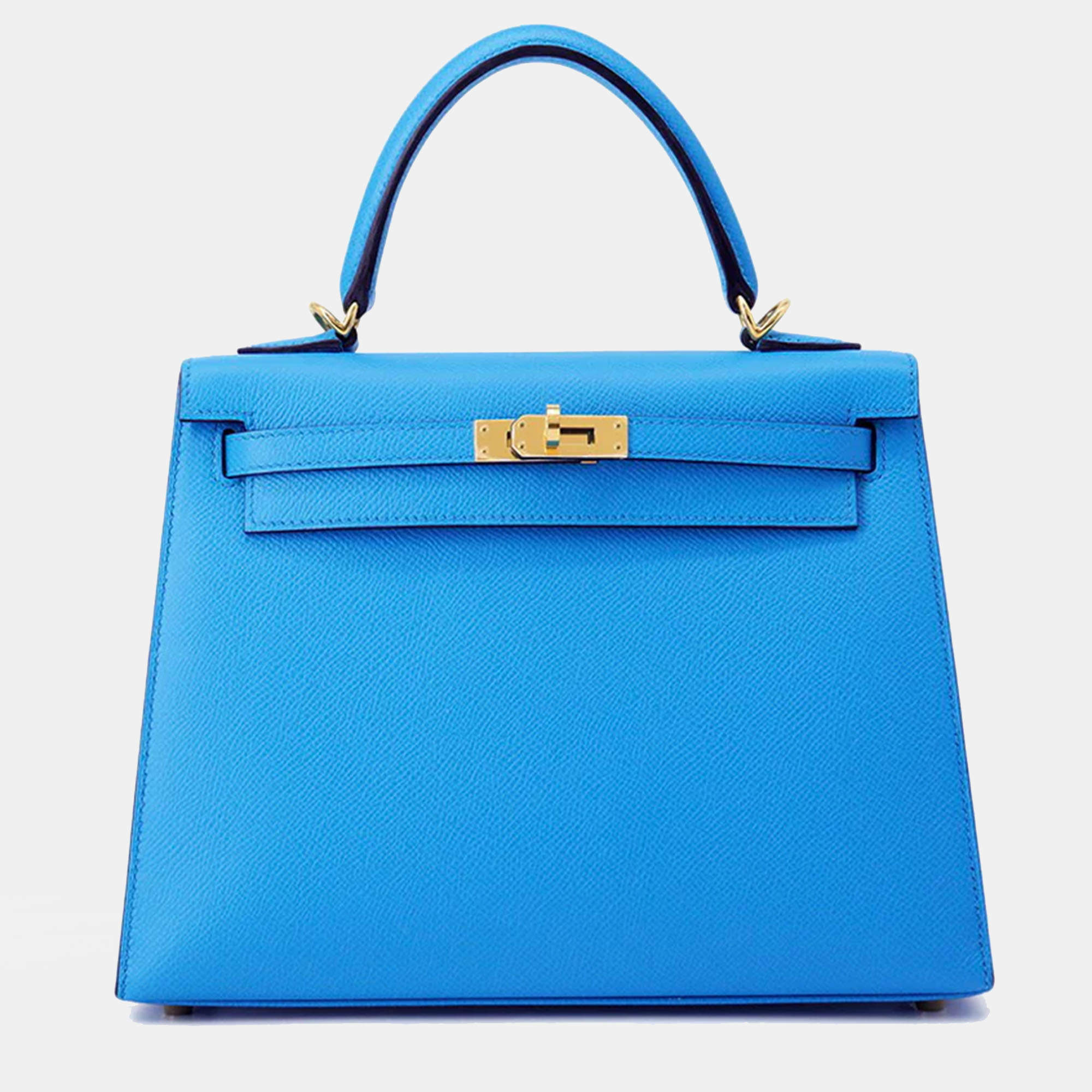 Pre Owned Hermes Kelly Sellier Blue Frida Epsom Size 25