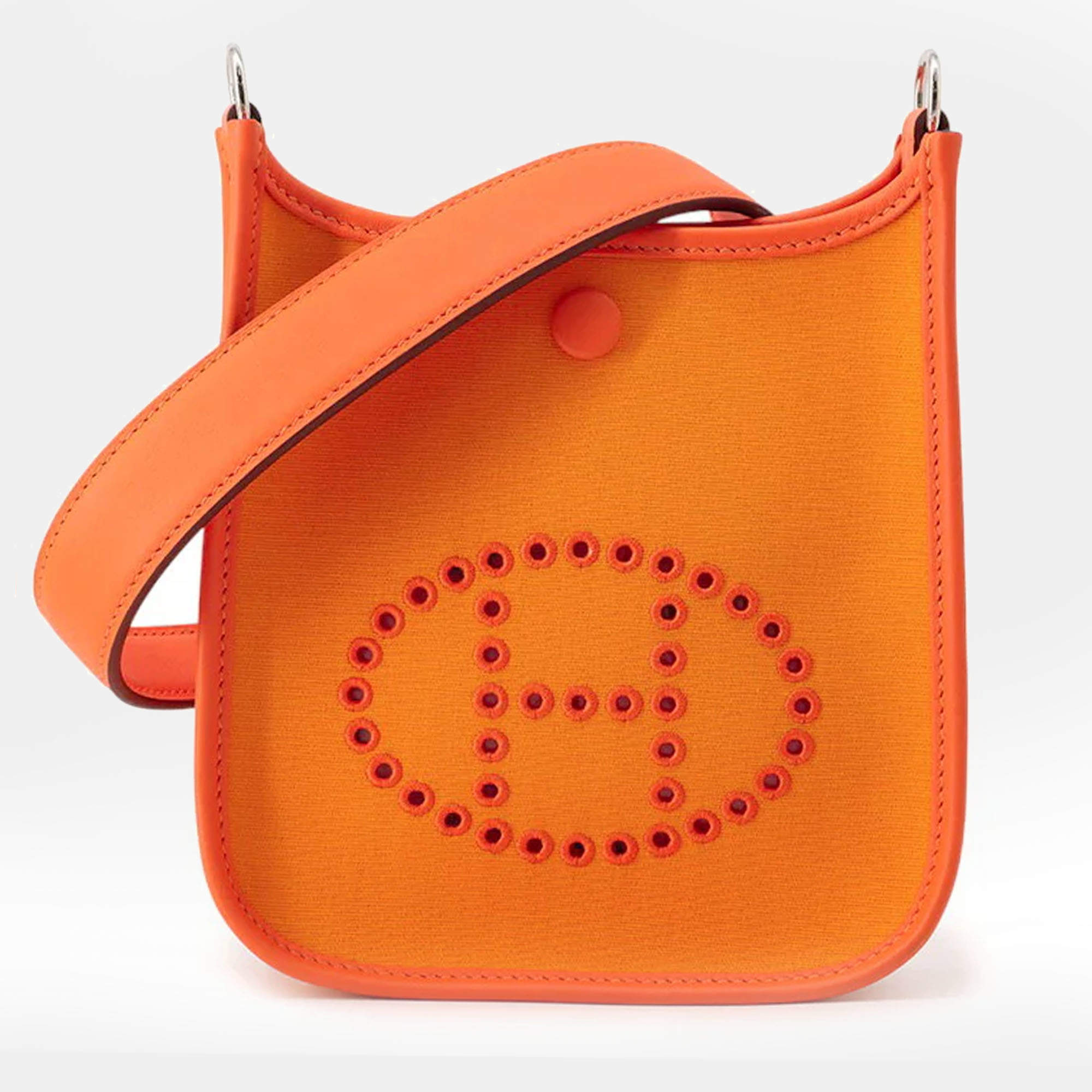 Pre Owned Hermes Neo Evelyne TPM Yellow, Orange Toile Officier Canvas Swift Calfskin Leather Crossbody Bag