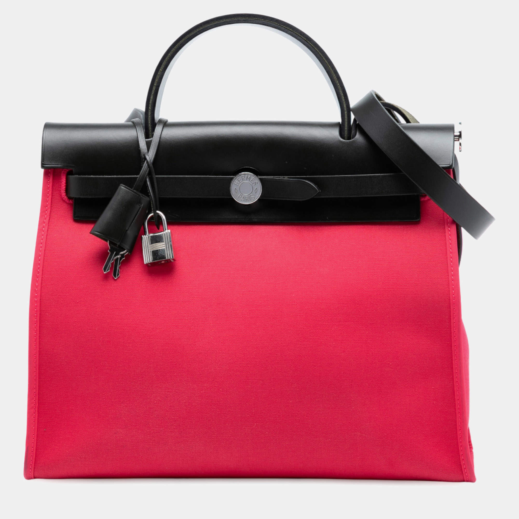 مملوكة مسبقًا حقيبة هيرميس هيرباج زيپ 31 قماش تول أسود وردي