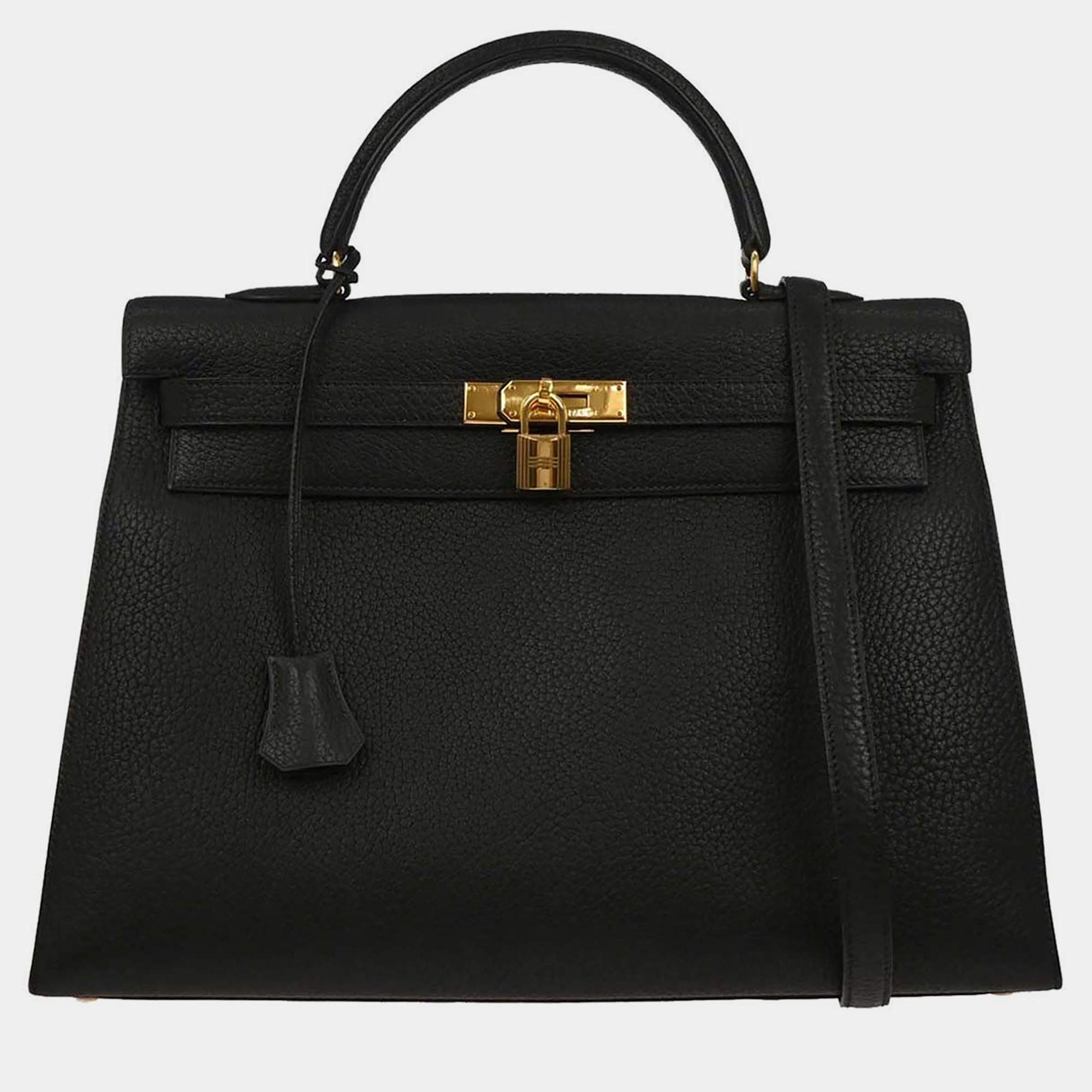 Pre Owned Hermes Black Ardennes Kelly 35 Sellier 2way Handbag
