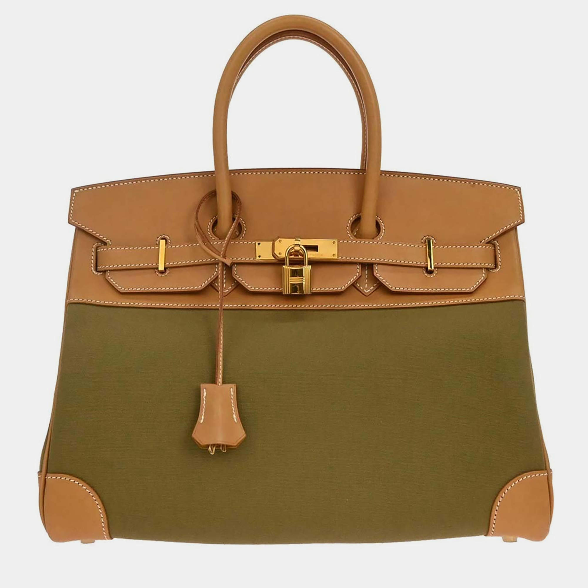 Hermes Khaki Natural Toile Officier Vache Birkin 35 Handbag