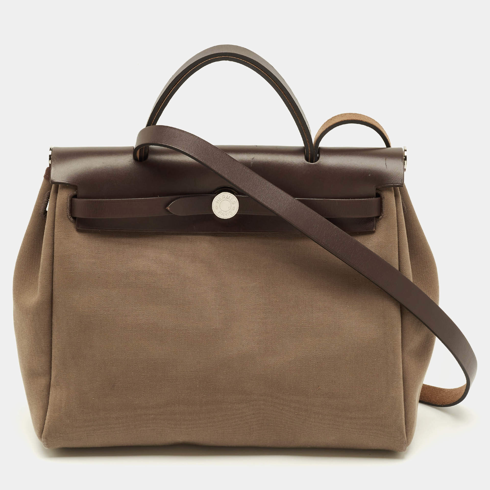 مملوكة مسبقًا Hermès Herbag 31 Khaki/Brown Canvas and Leather Bag