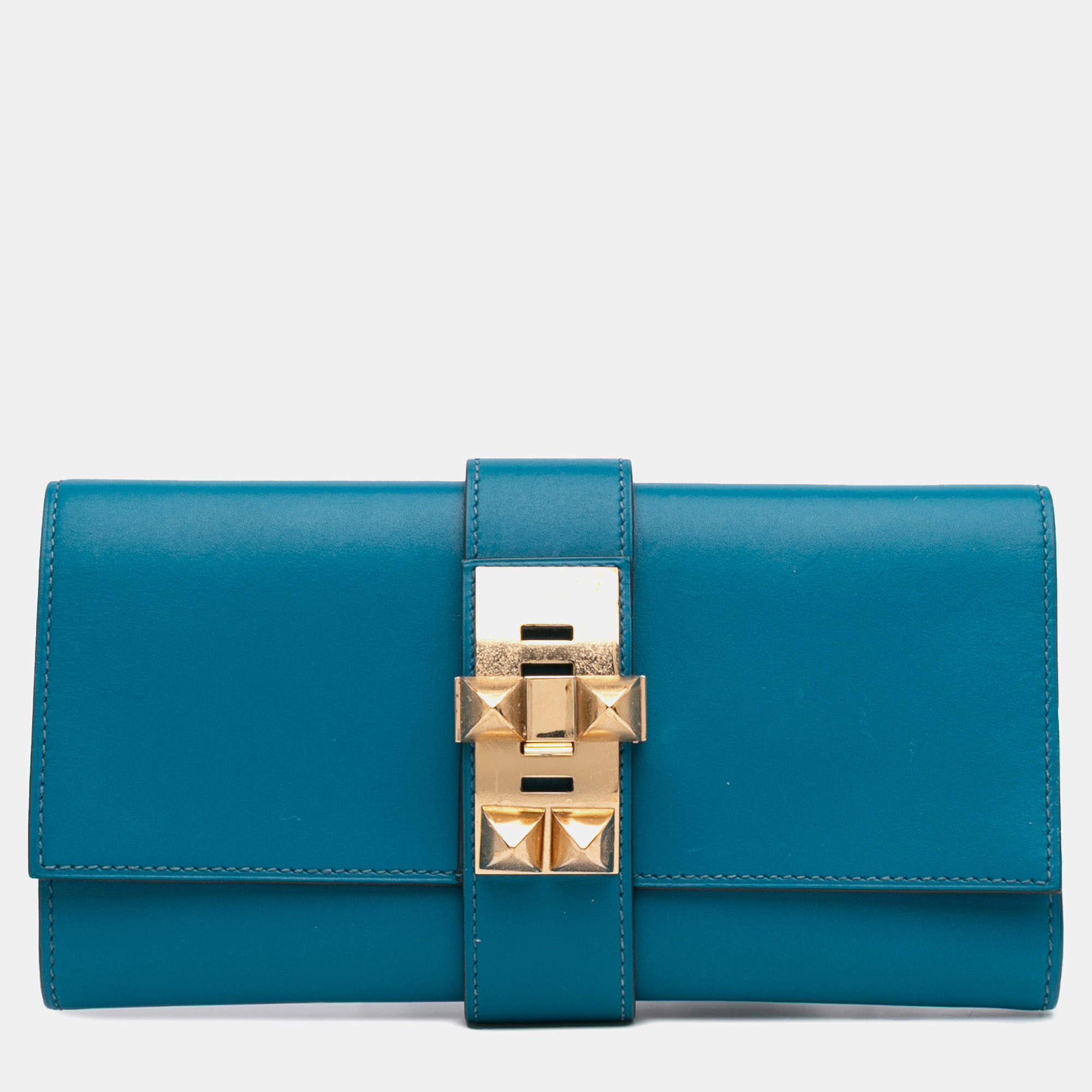 Pre Owned Hermes Blue Tadelakt Medor Clutch 23
