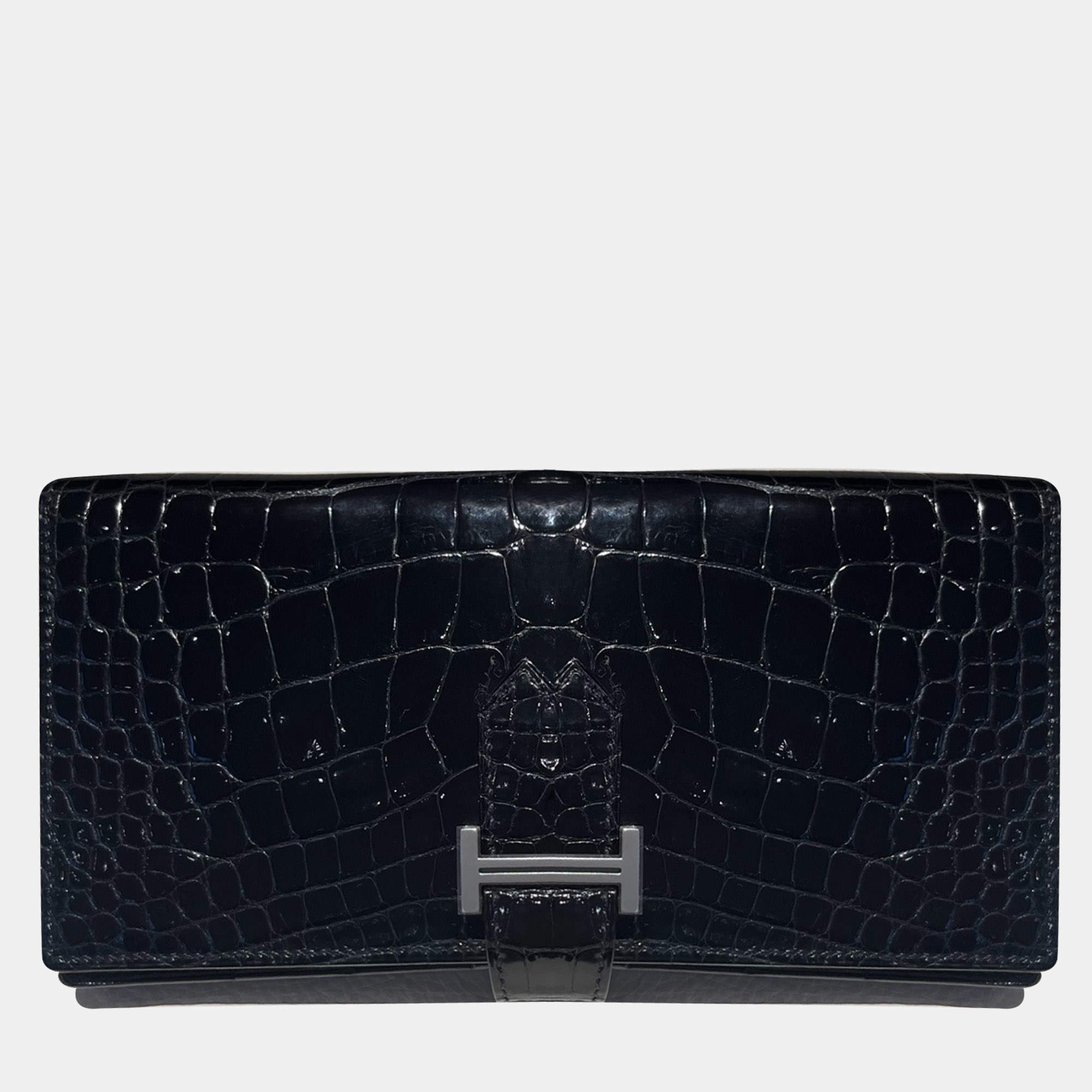 مملوكة مسبقًا Hermes H wallet black crocodile with palladium hardware