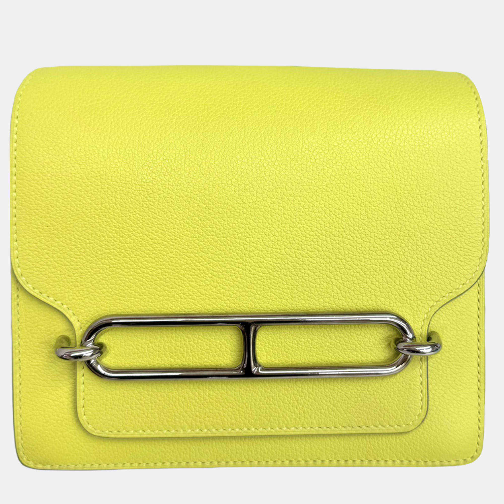 Pre Owned Hermes Mini Roulis lemon yellow with palladium hardware