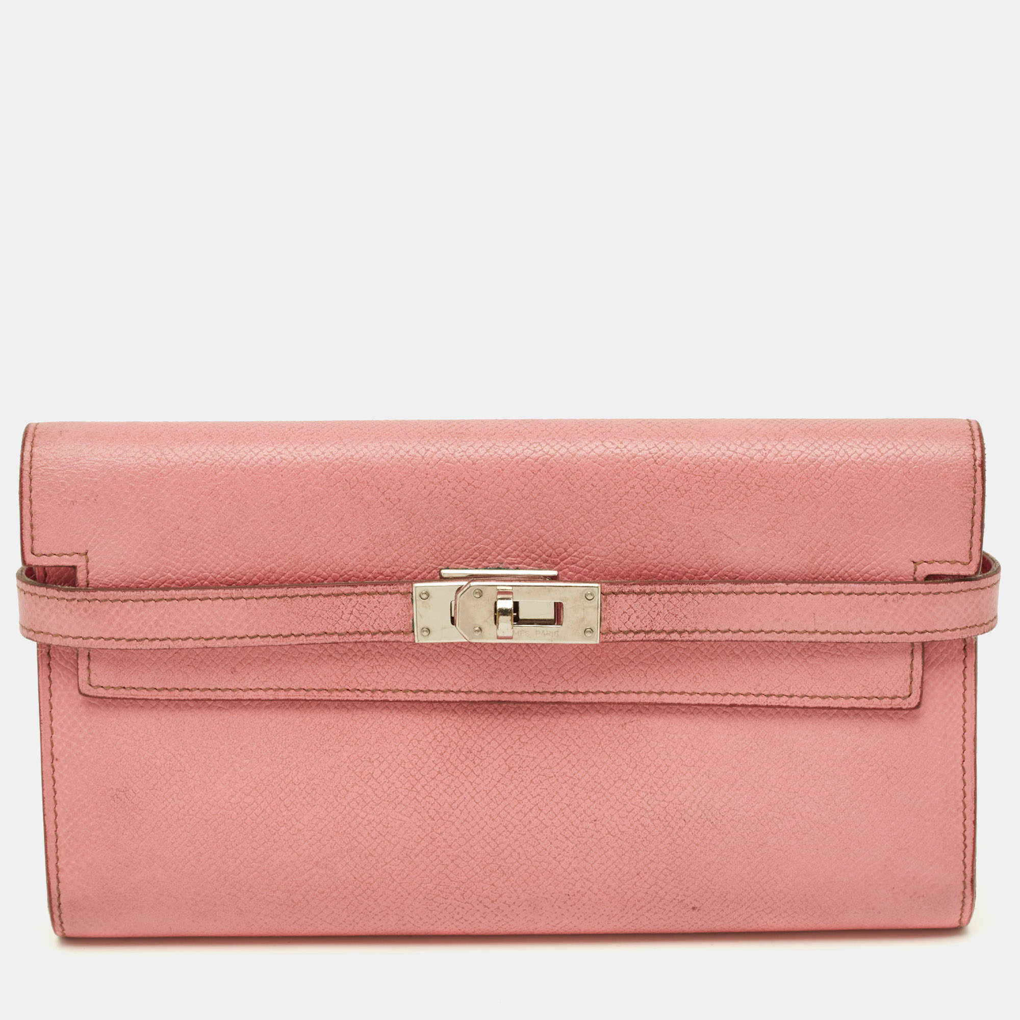 مملوكة مسبقًا Hermes Kelly Longue Rose Bubblegum Epsom Leather Continental Wallet