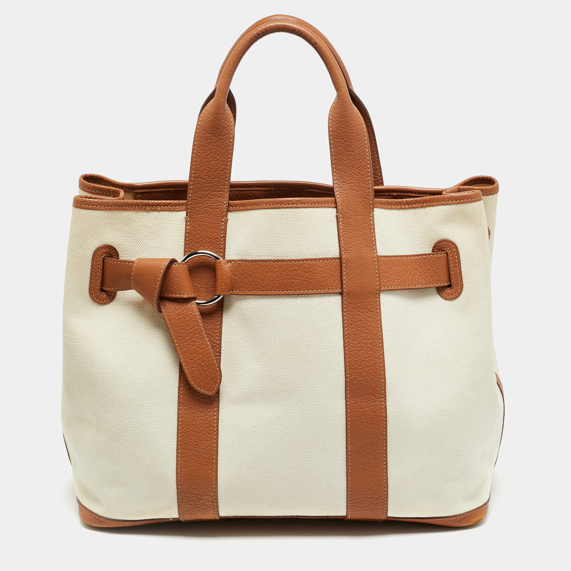 مملوكة مسبقًا حقيبة هيرمس سينتور MM تويال طبيعي جلد نيغوندا ذهبي