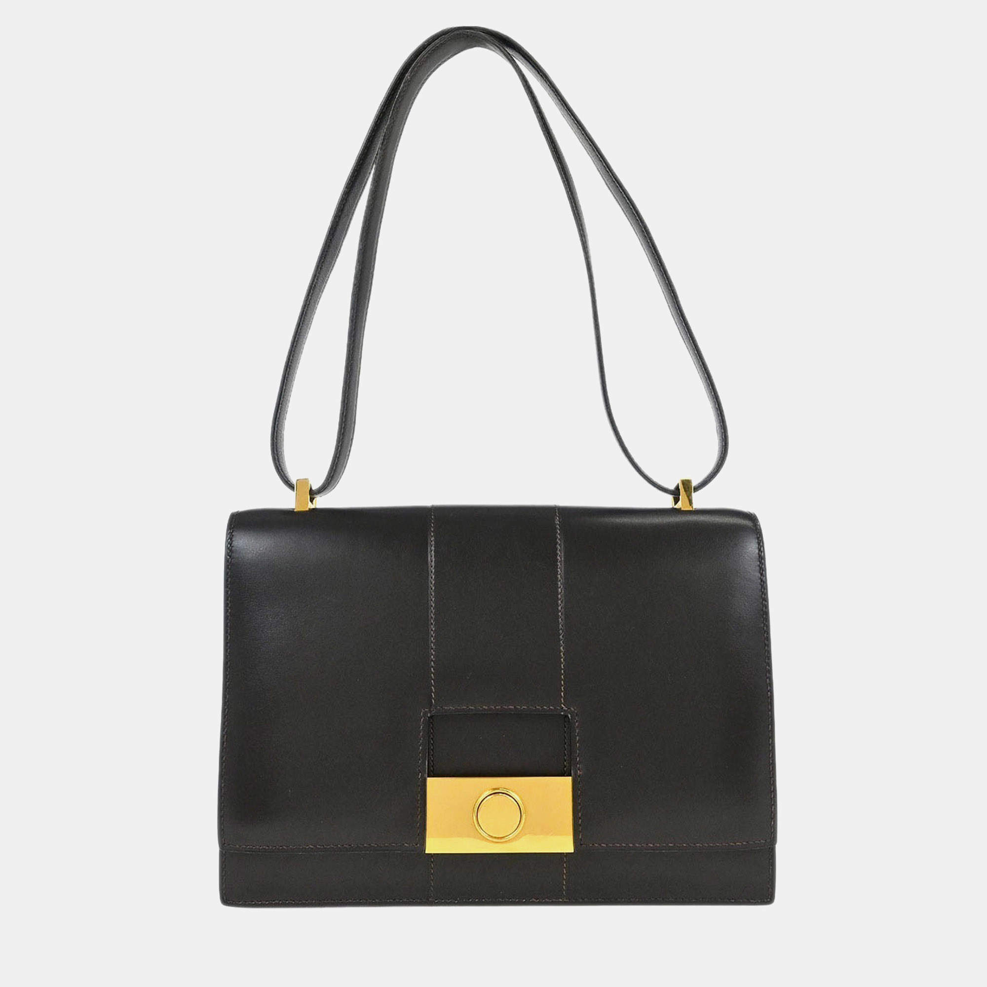 Pre Owned Hermes Brown Box Calf Leather Shoulder Bag