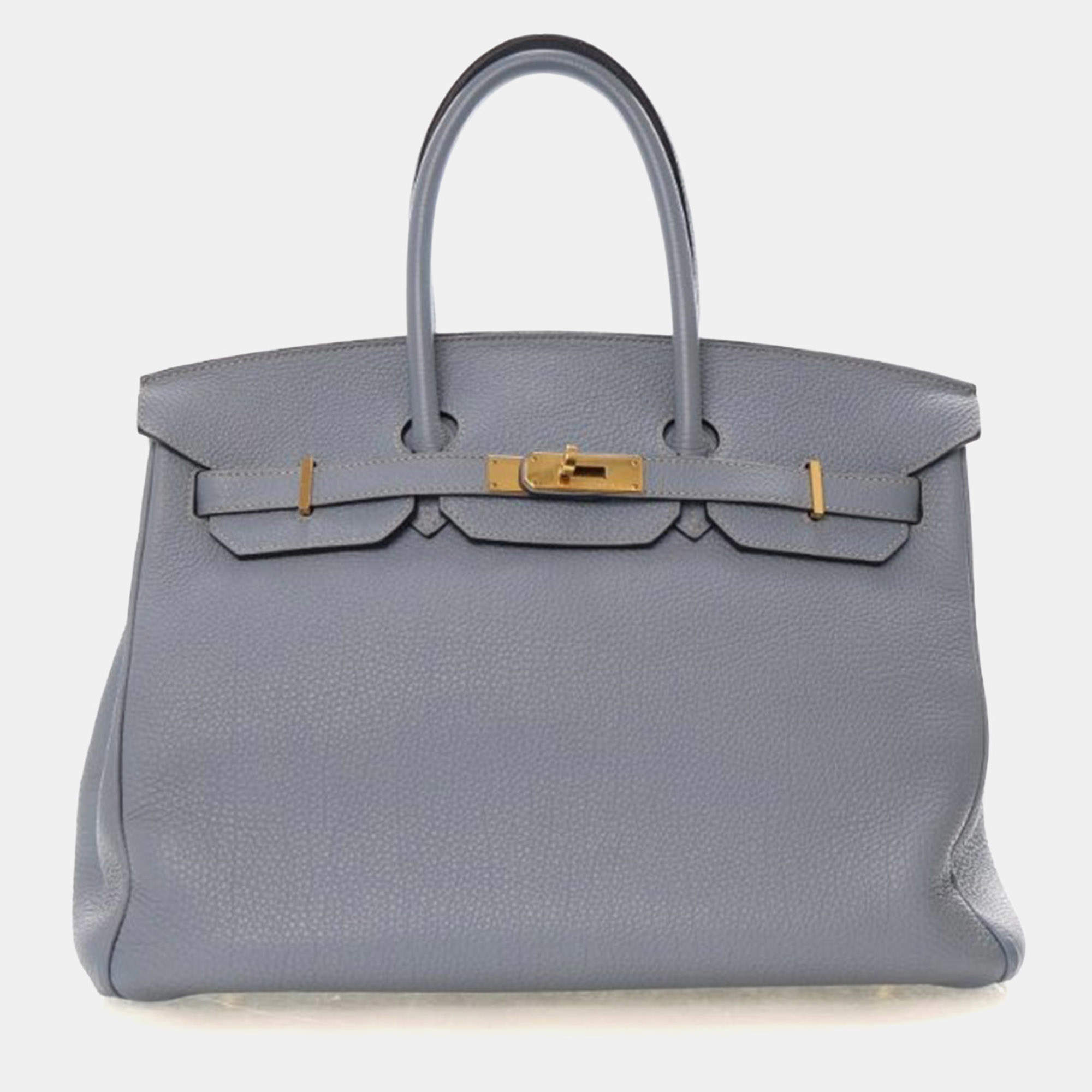 Pre Owned Hermes Bleu Lin Togo Birkin 35