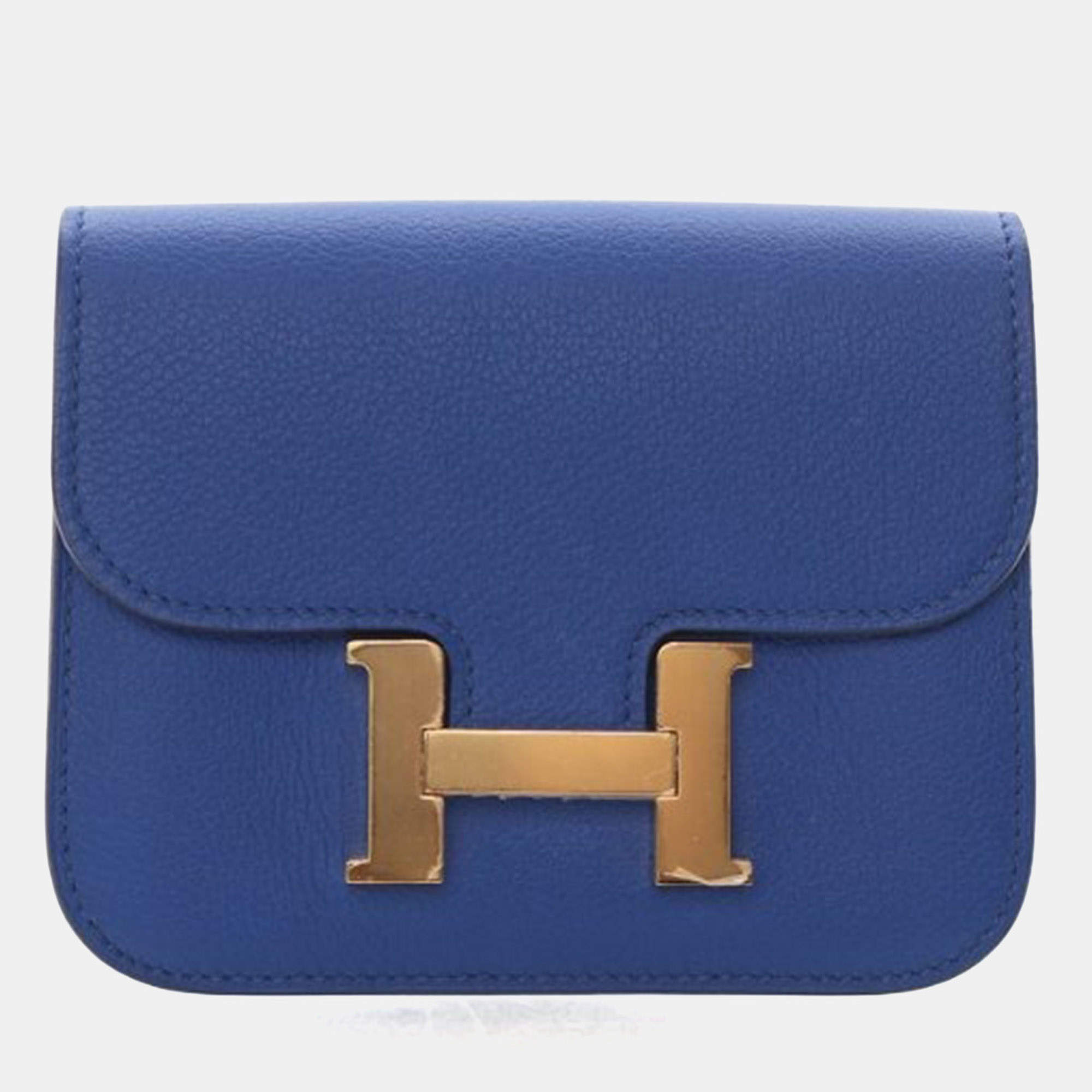 Pre Owned Hermes Bleu France Evercolor Constance Slim Wallet