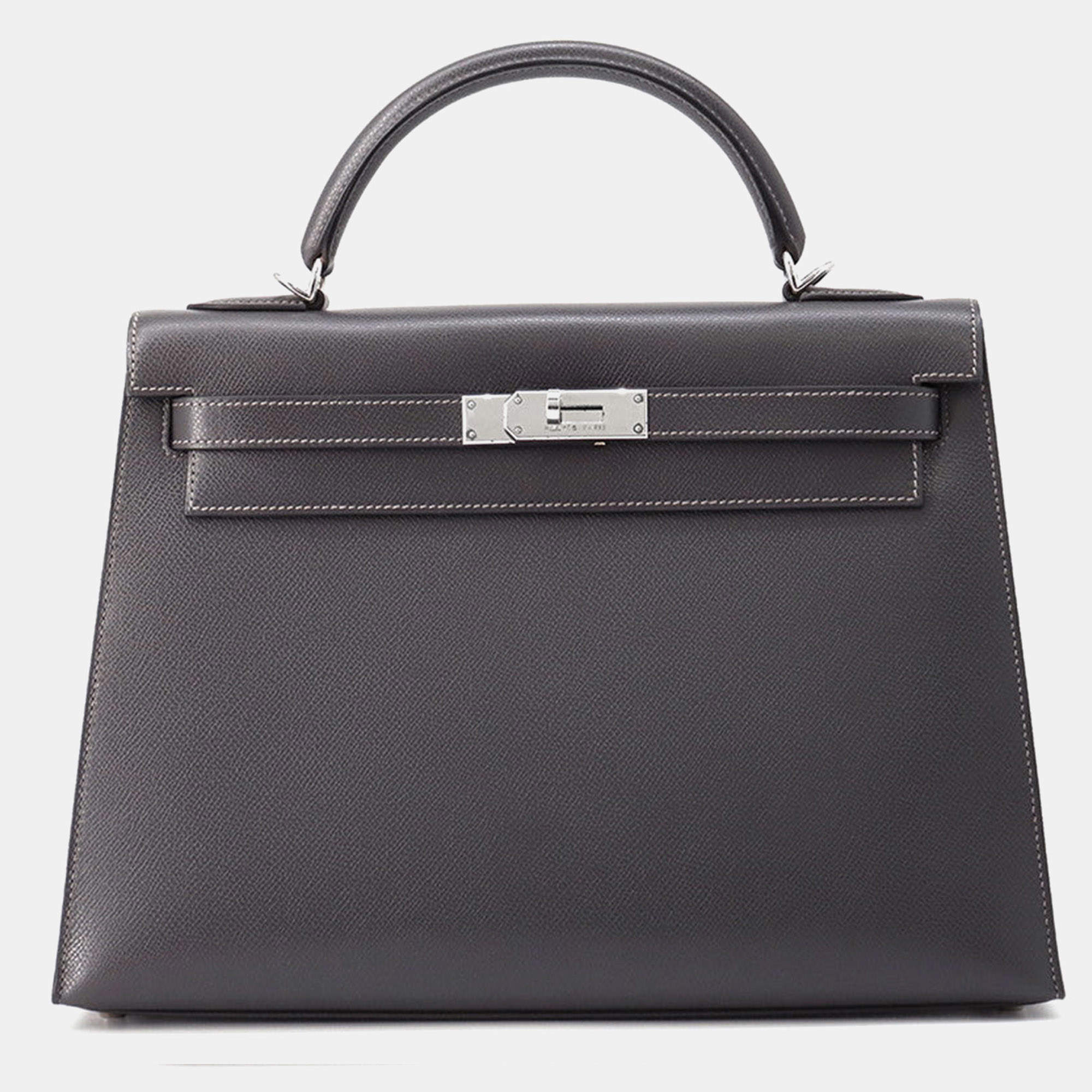 مملوكة مسبقًا Hermes Kelly Sellier Graphite Courchevel Size 32