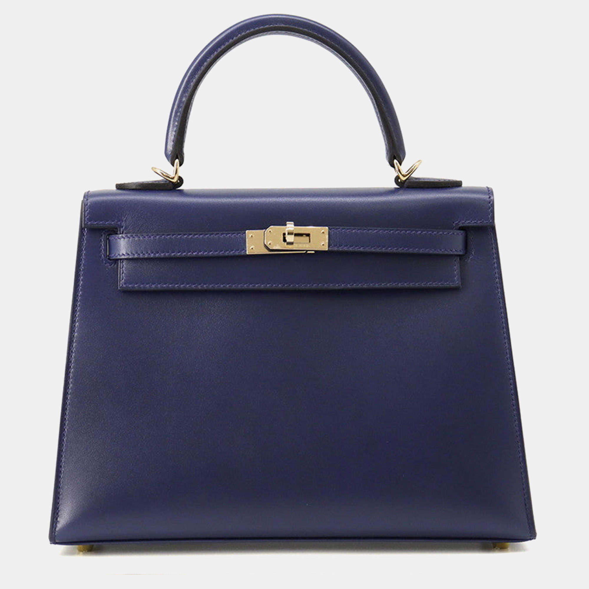 Pre Owned Hermes Kelly Sellier Blue Abysse Tadelakt Leather Size 25