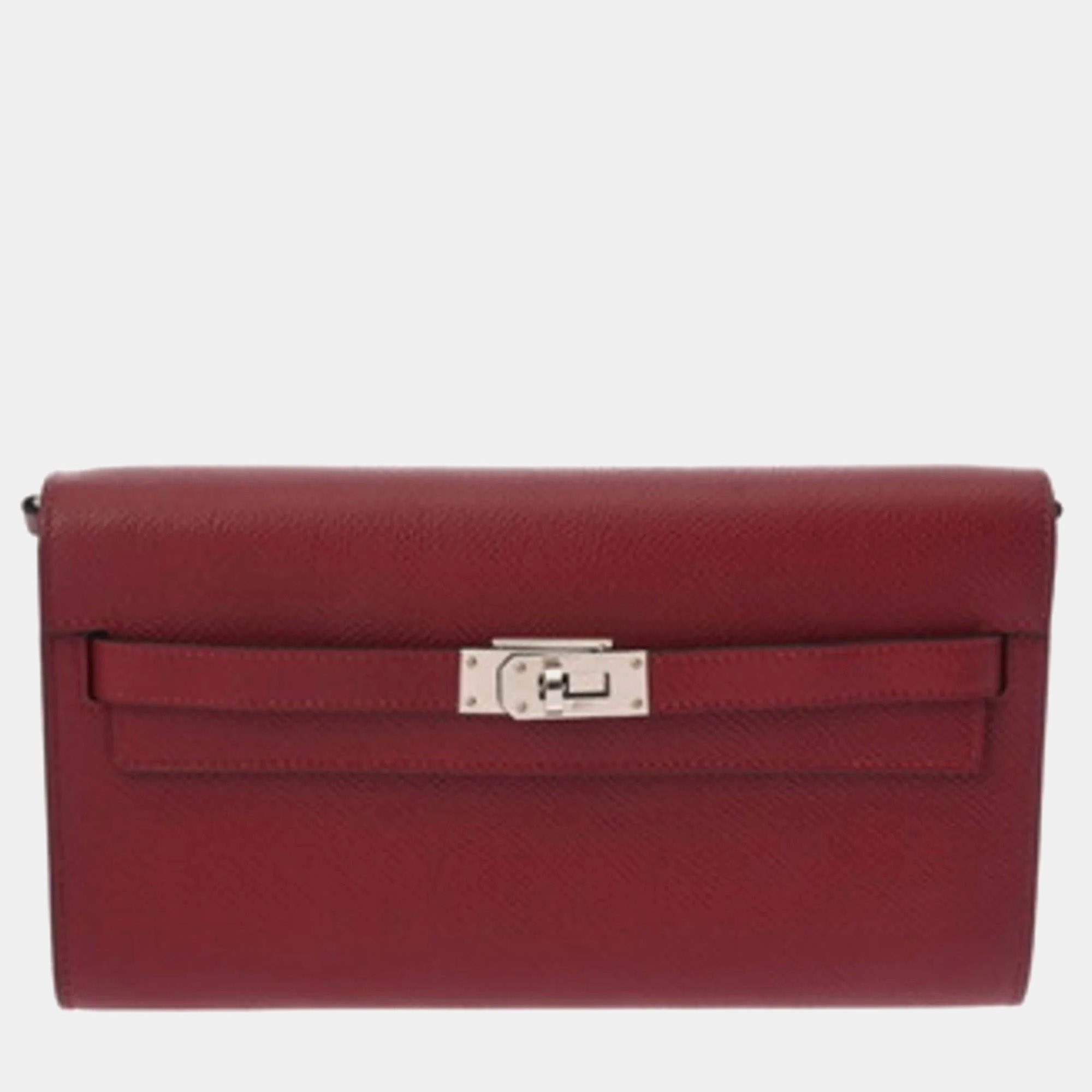 مملوكة مسبقًا Hermes Kelly Wallet To-Go Rouge Grenat Epsom Leather Long Wallet