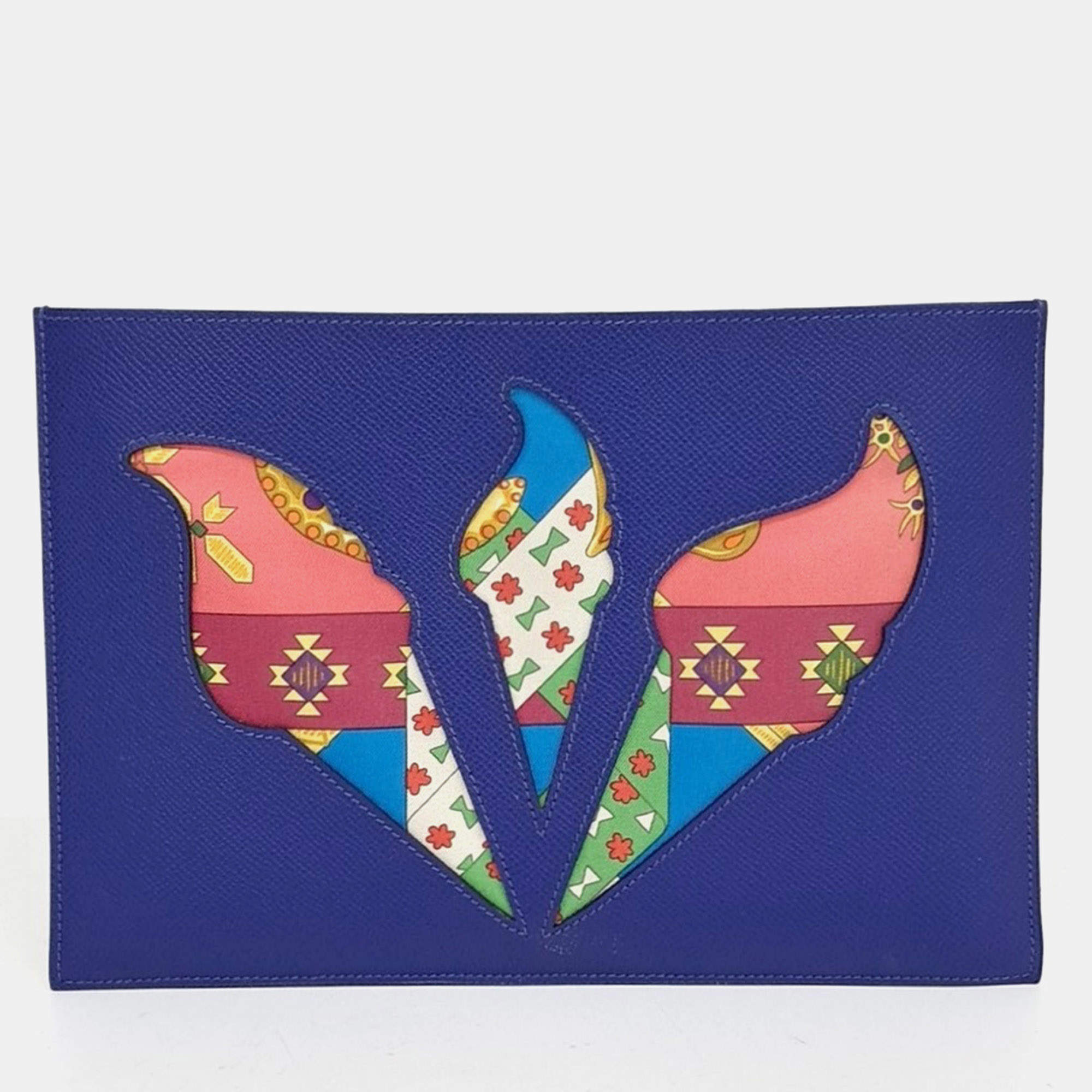 Pre Owned Hermes Blue Leather Petit Ash Clutch